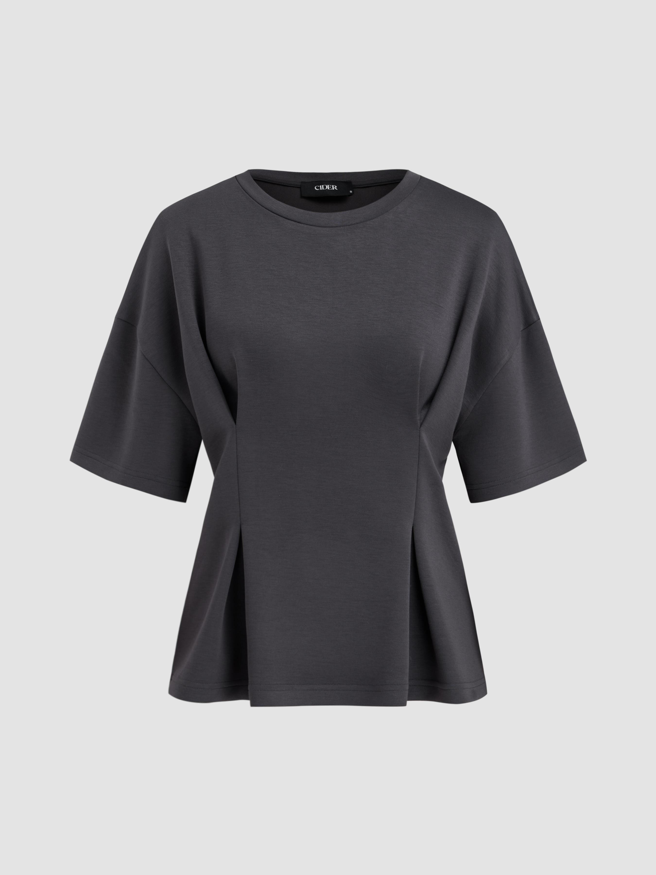 Round Neck Solid Ruched Short Sleeve Tee by CIDER
