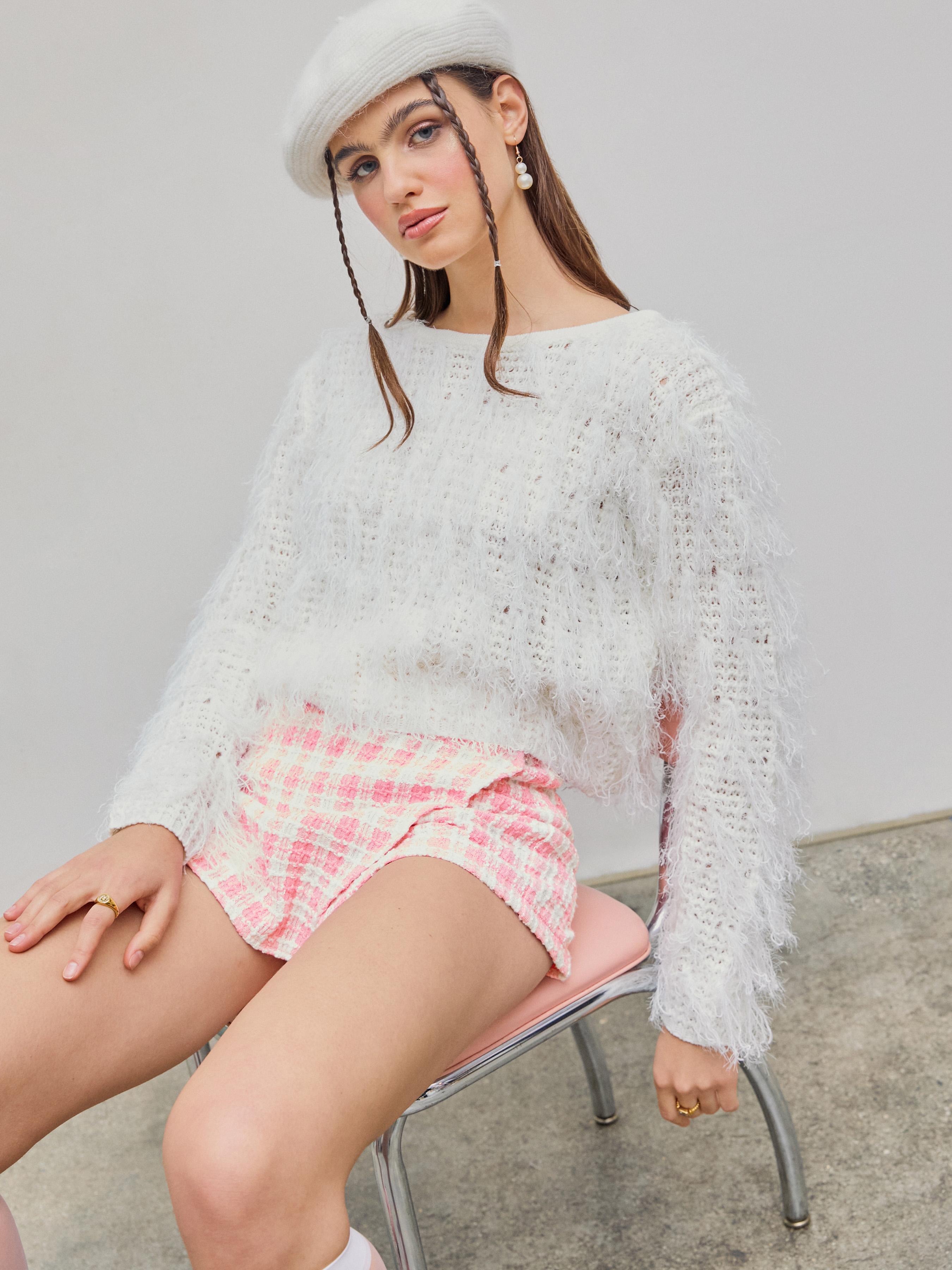 Round Neck Tassel Knitted Crop Sweater by CIDER