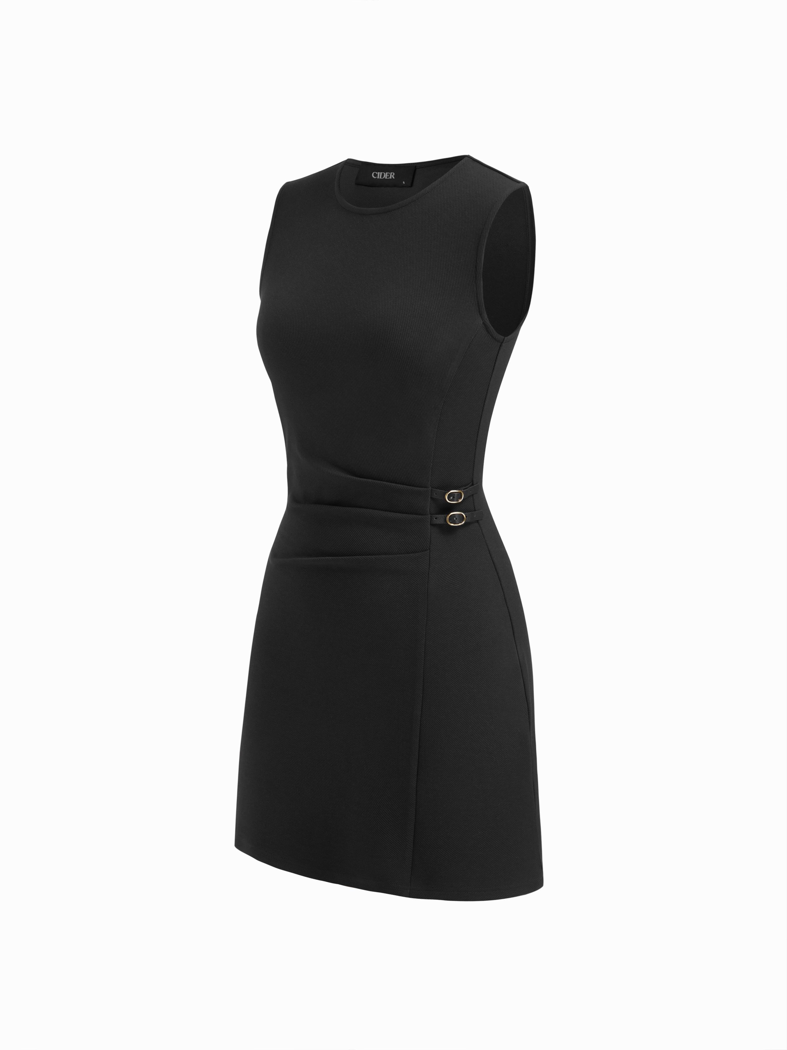 Round Neckline Belted Ruched Mini Dress by CIDER Round Neckline Belted Ruched Mini Dress by CIDER
