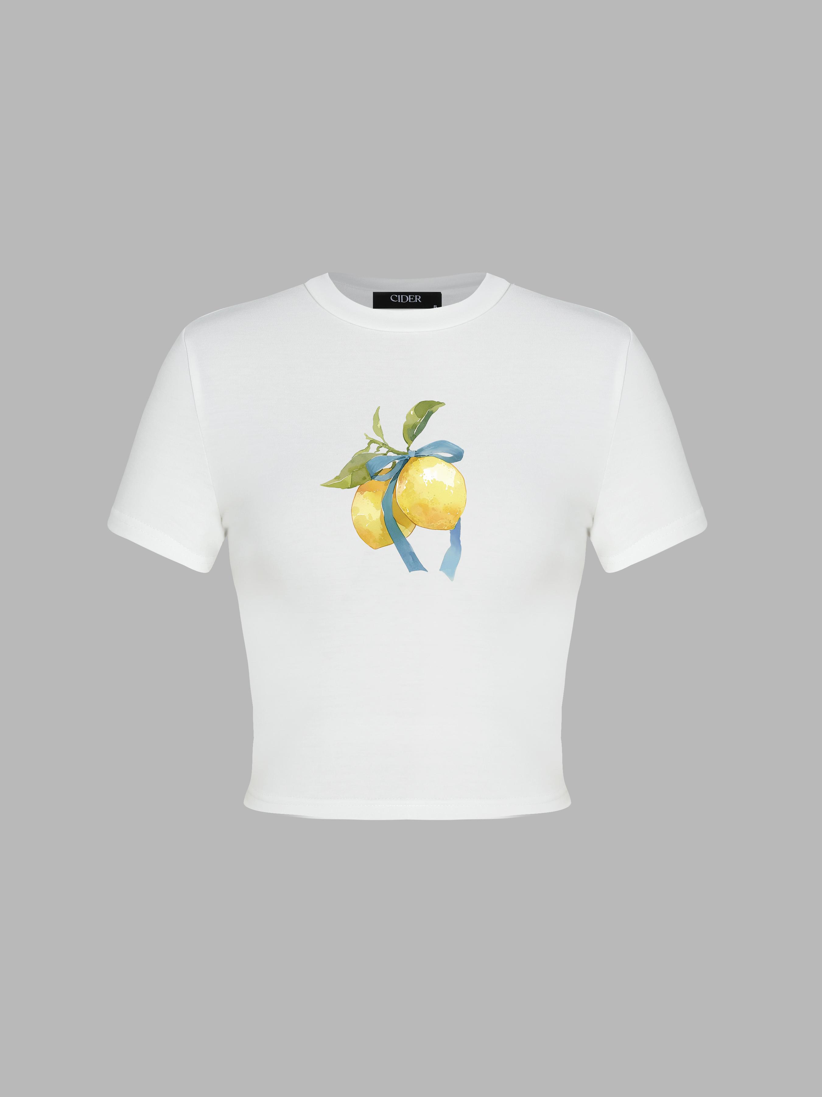 Round Neckline Bowknot Lemon Graphic Short Sleeve Tee by CIDER