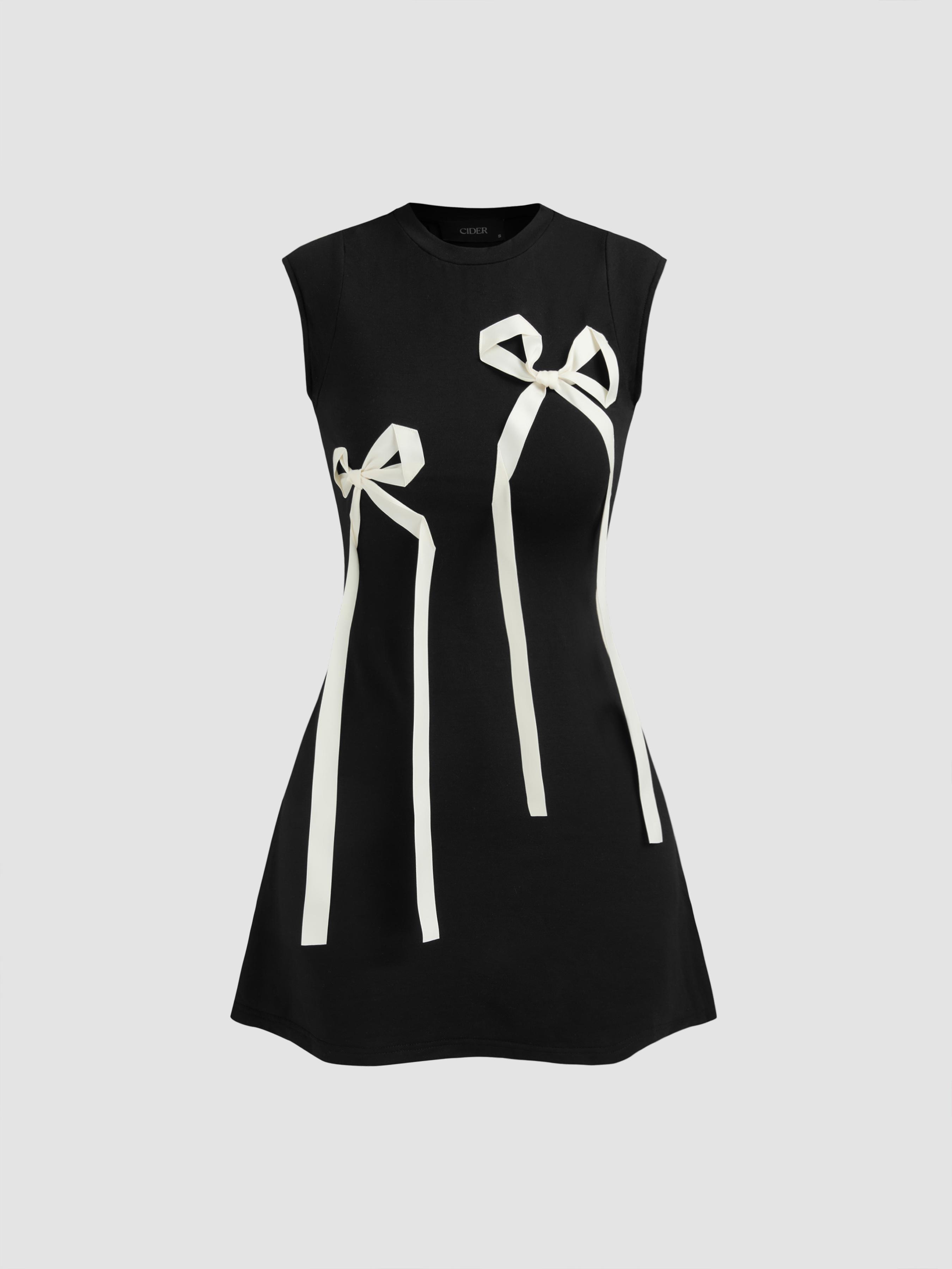 Round Neckline Bowknot Sleeveless Mini Dress by CIDER