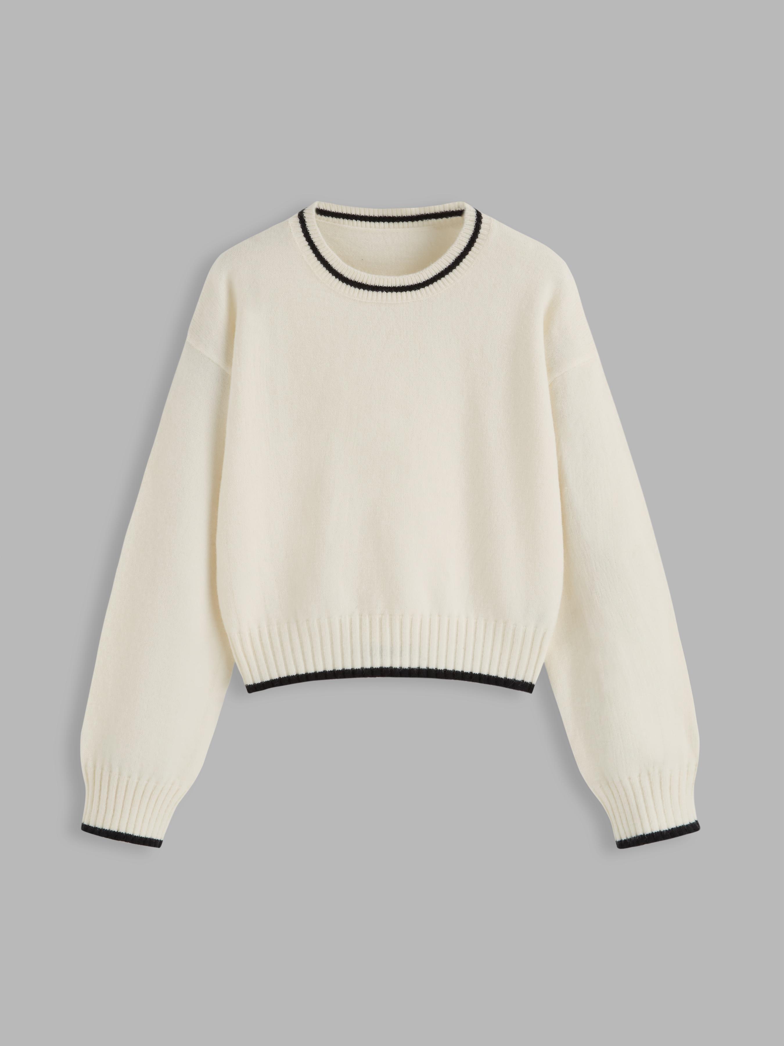 Round Neckline Contrasting Binding Knitted Top by CIDER