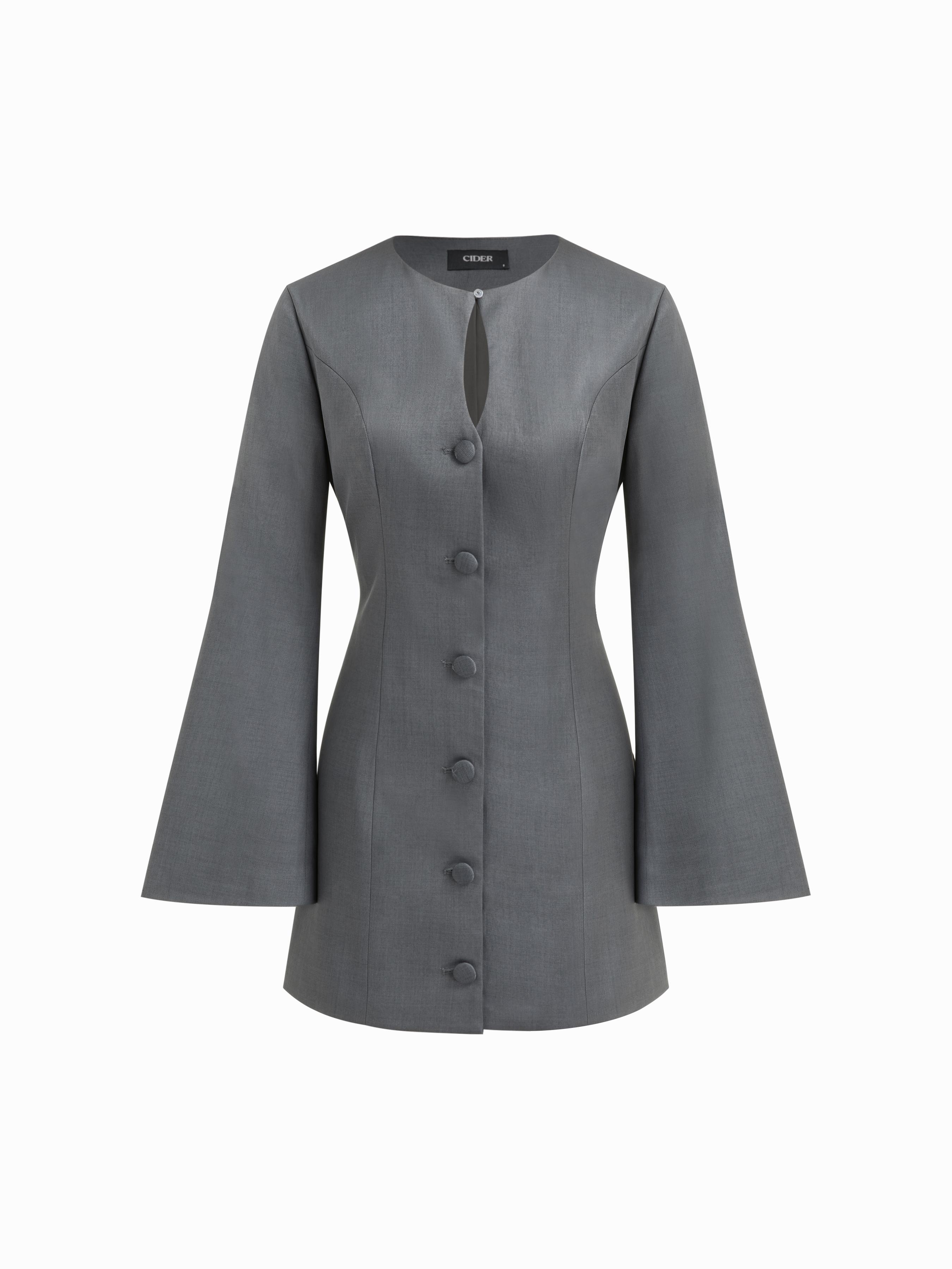 Round Neckline Cut Out Flare Sleeve Mini Dress by CIDER