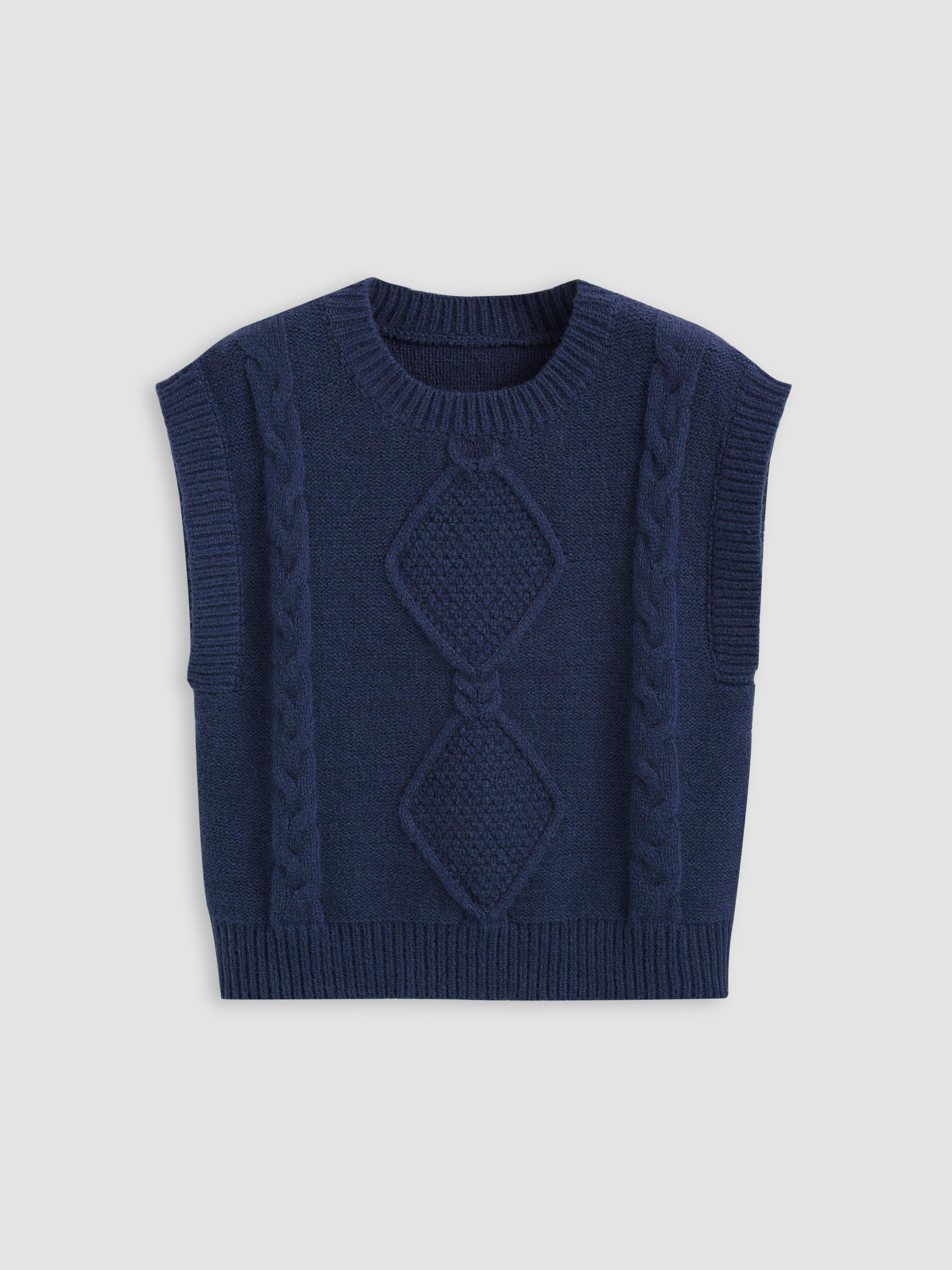 Round Neckline Geometric Knitted Vest by CIDER