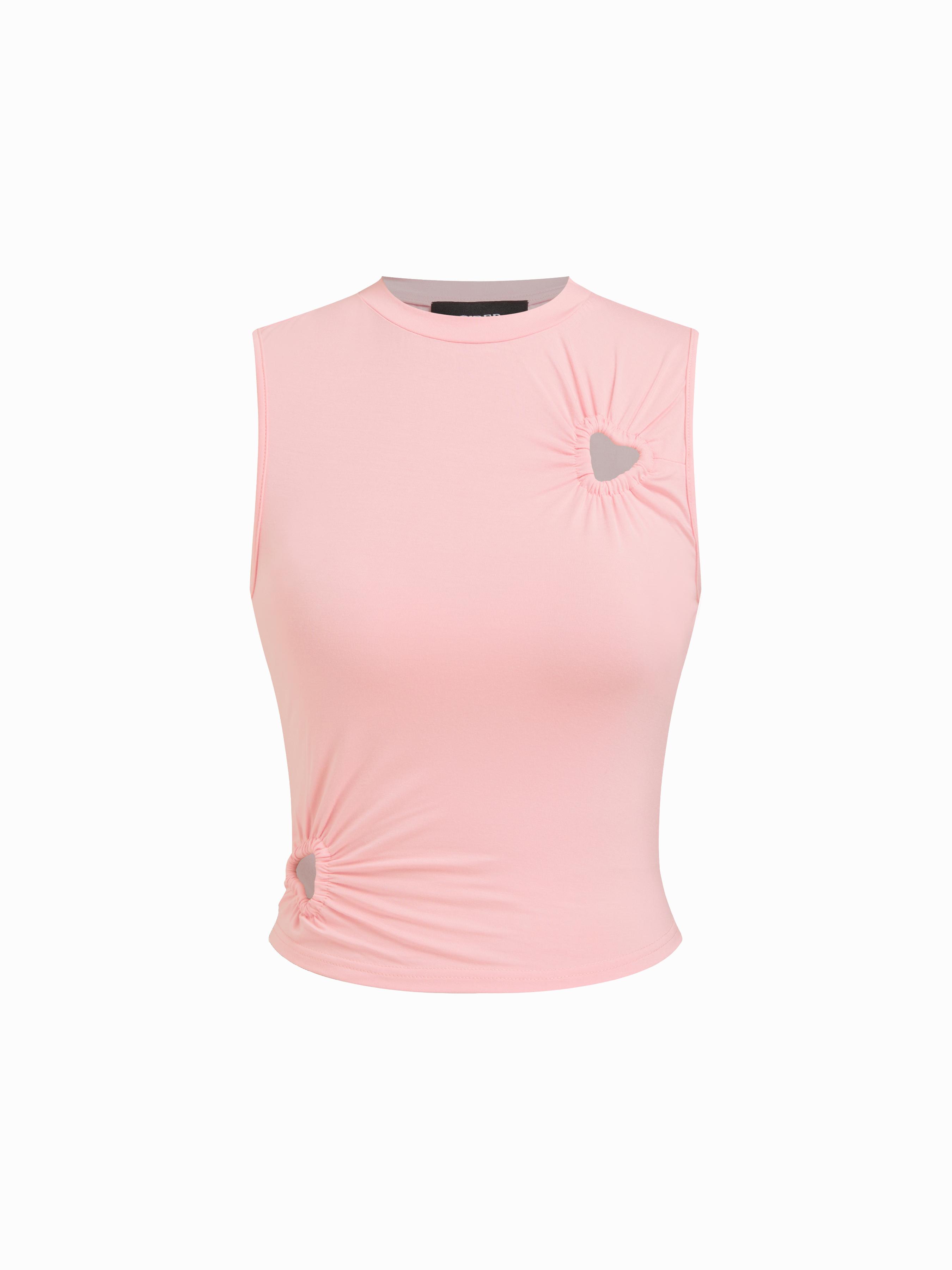 Round Neckline Heart Cut Out Crop Tank Top by CIDER