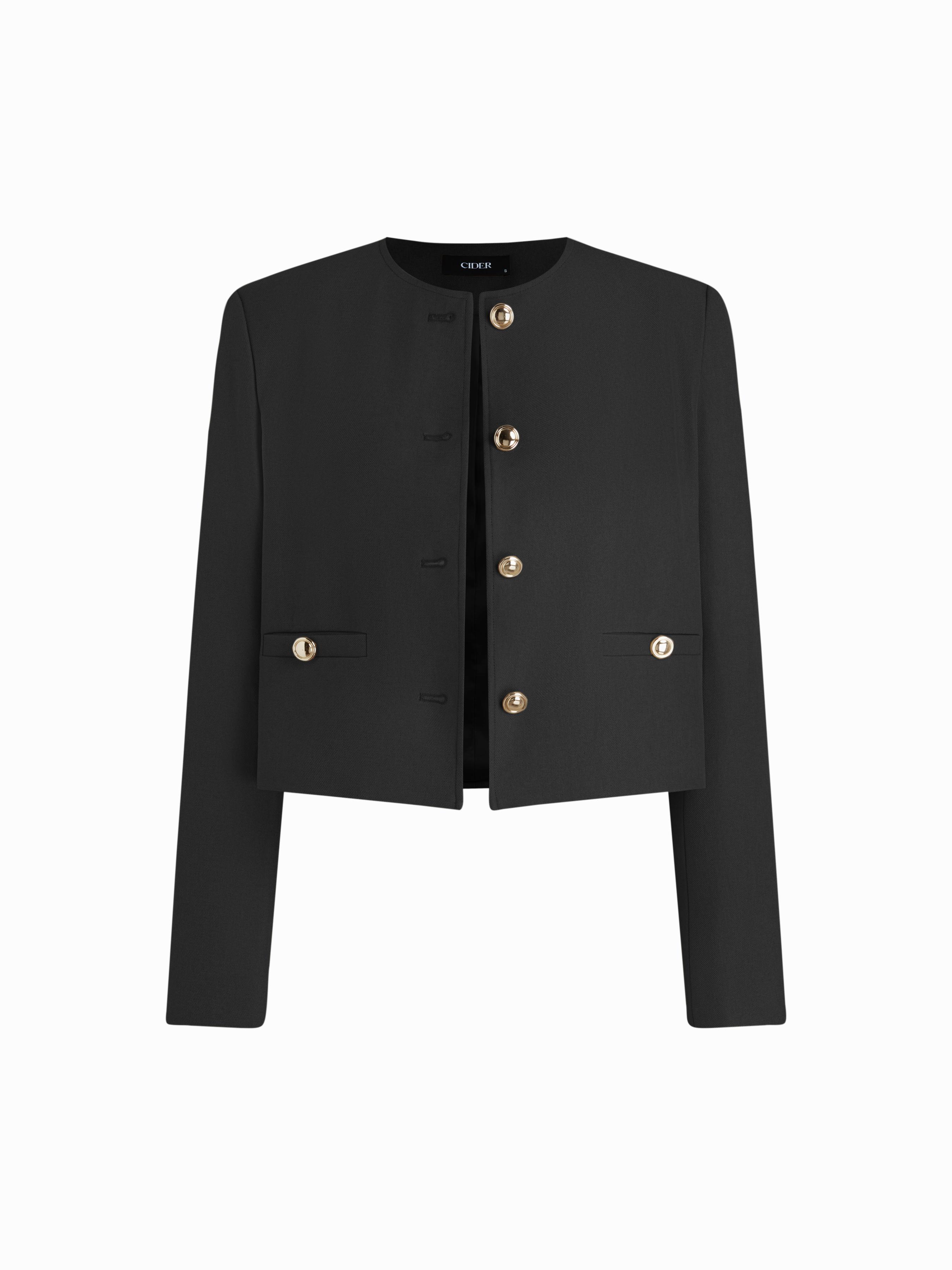 Round Neckline Knotted Crop Blazer by CIDER