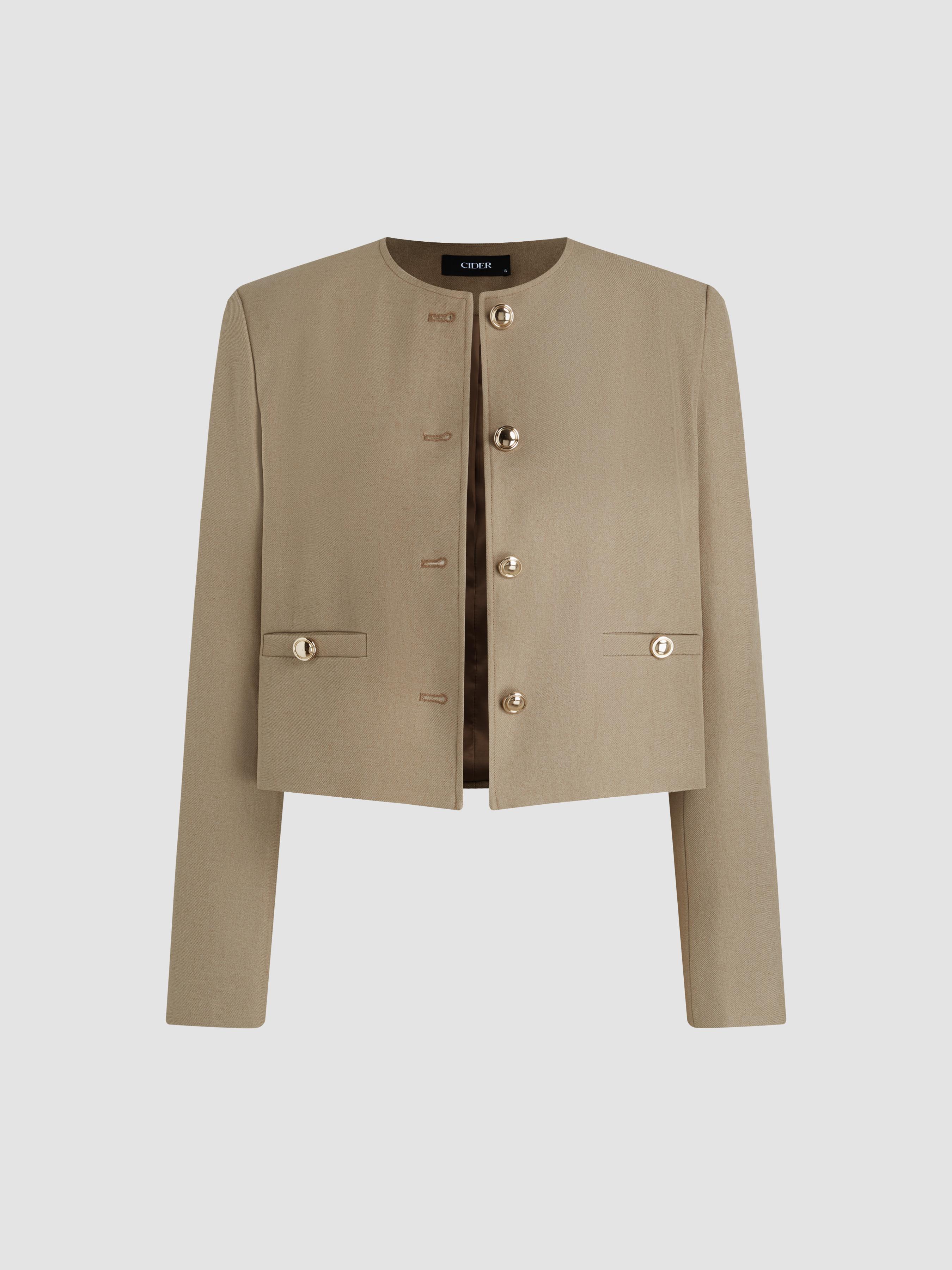 Round Neckline Knotted Crop Blazer by CIDER