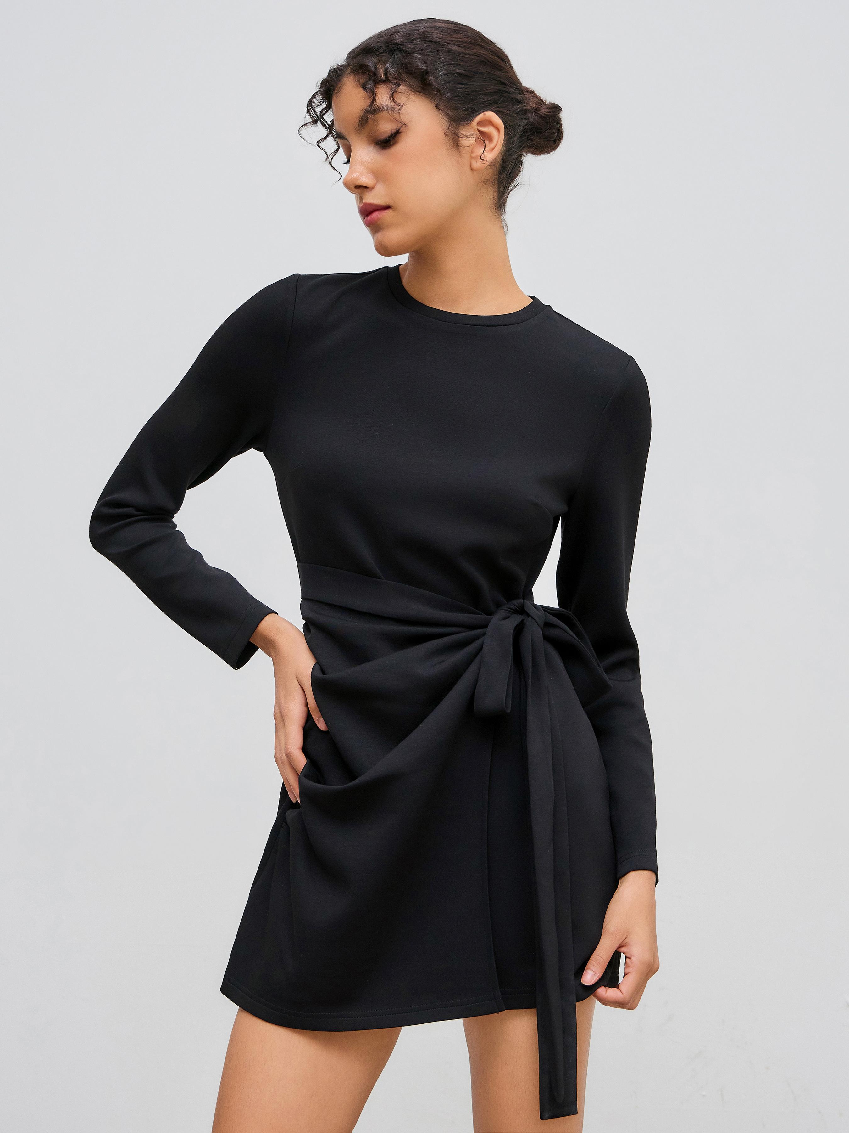 Round Neckline Knotted Wrap Mini Dress by CIDER