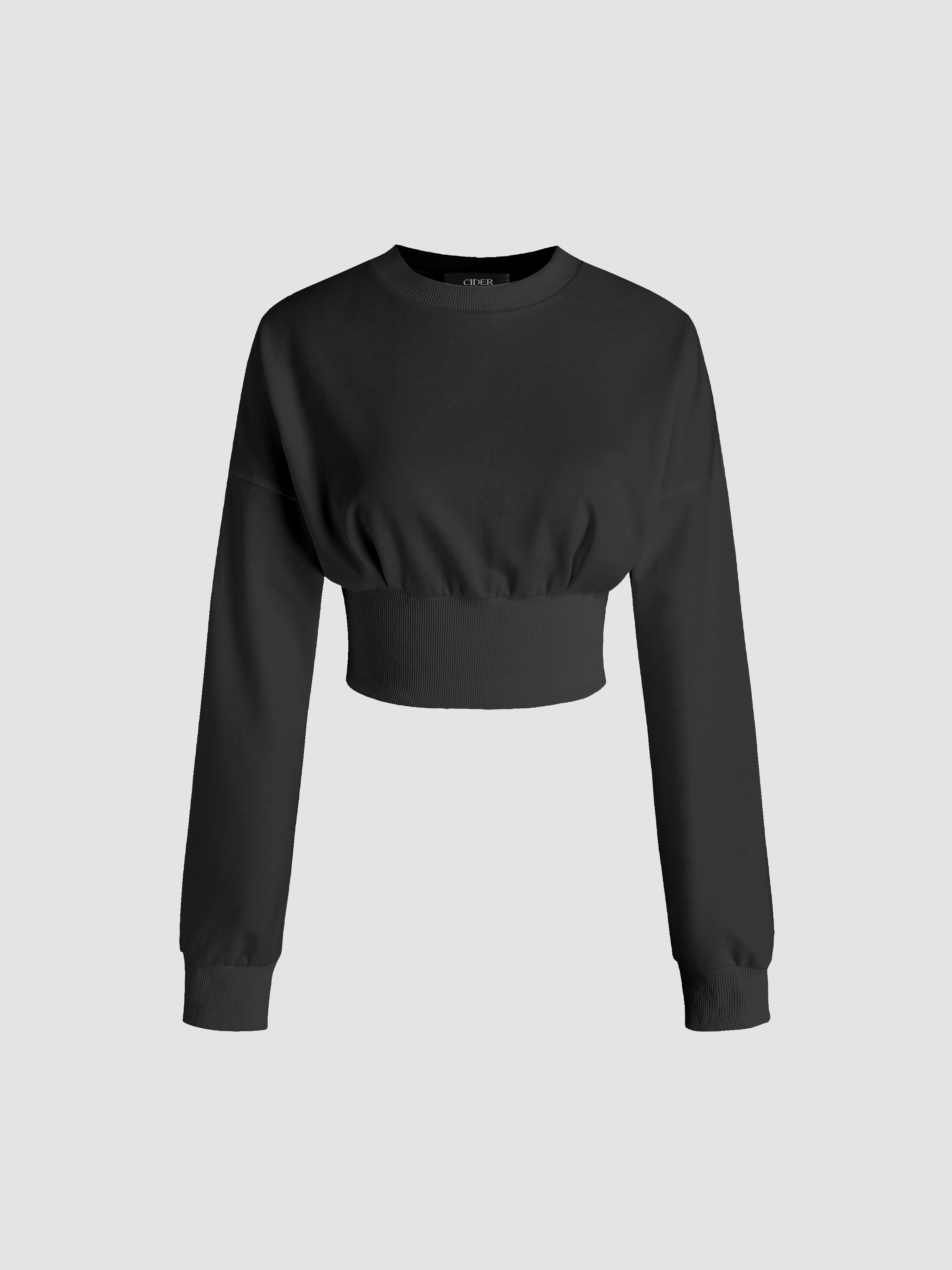 Round Neckline Ruched Crop Sweatshirt by CIDER