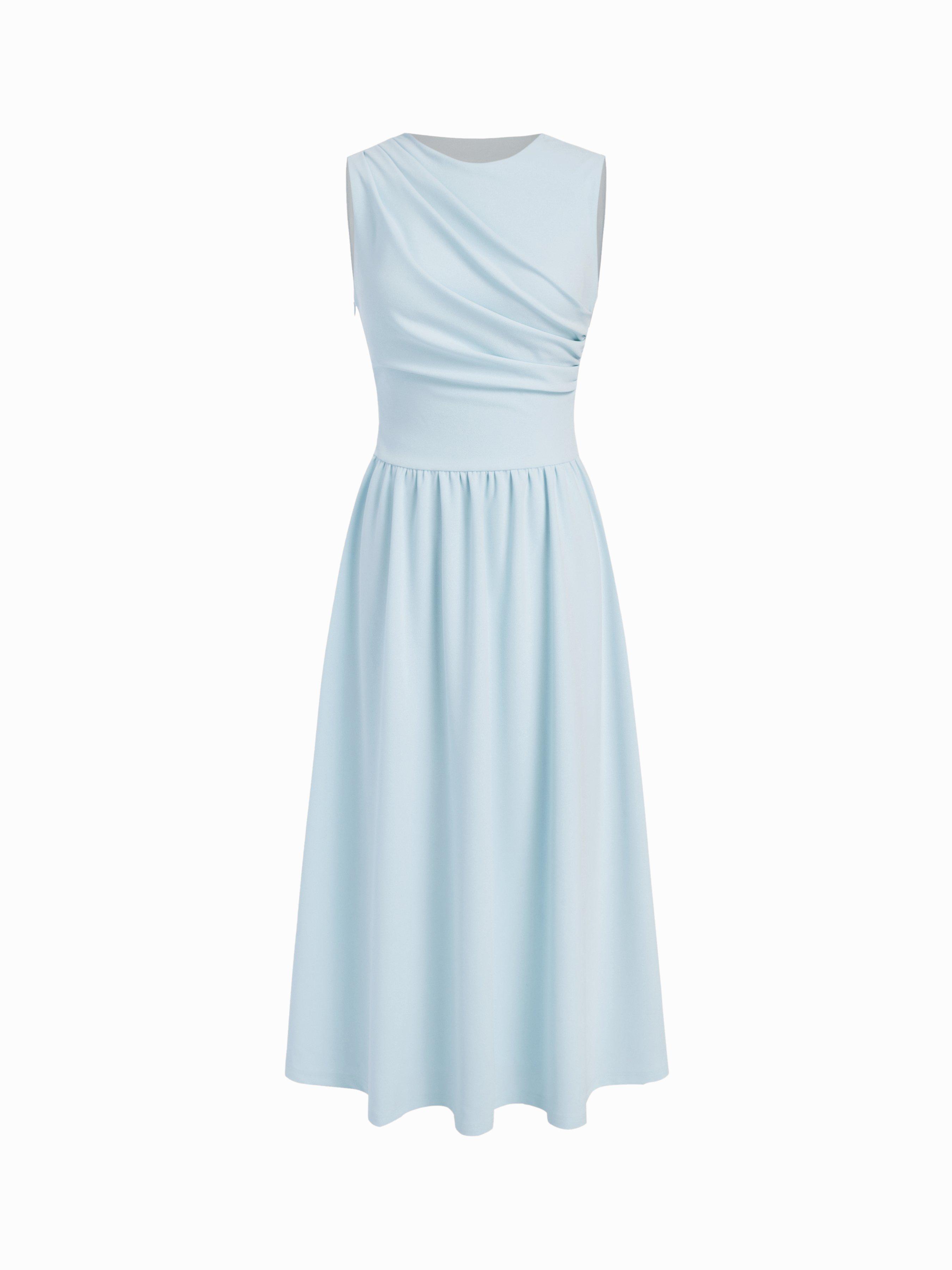 Round Neckline Ruched Maxi Dress by CIDER