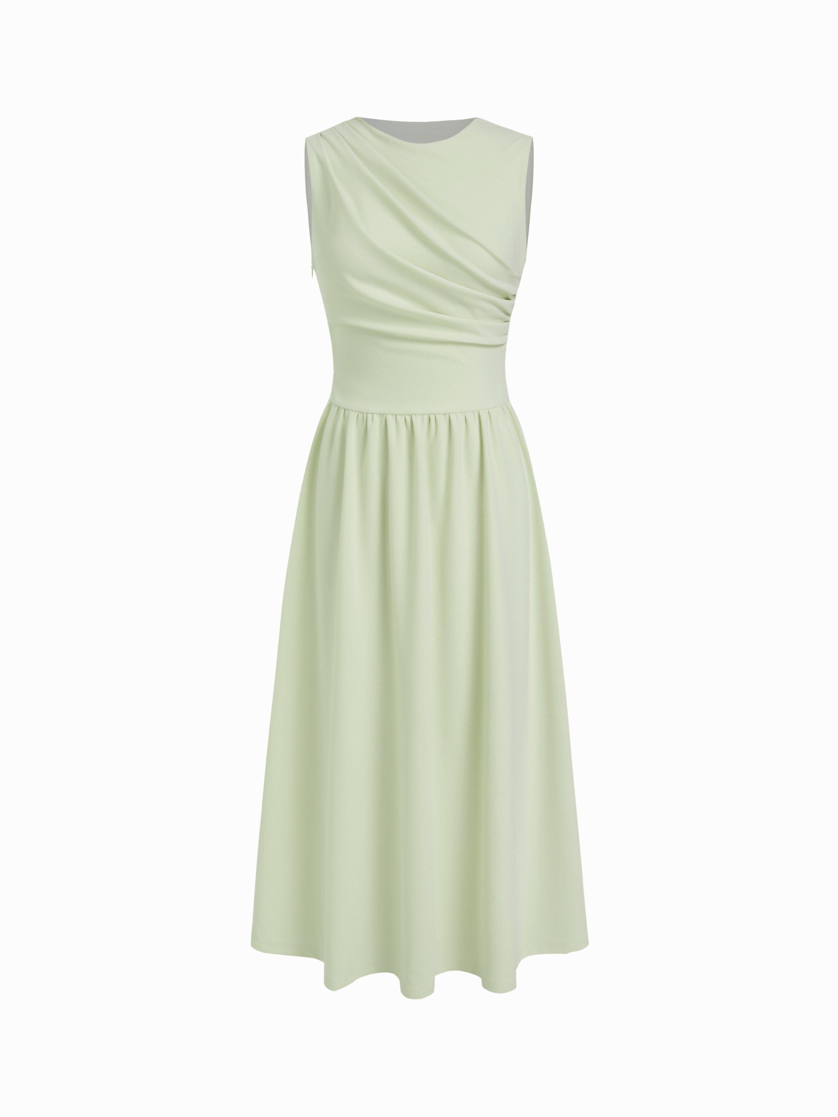Round Neckline Ruched Maxi Dress by CIDER