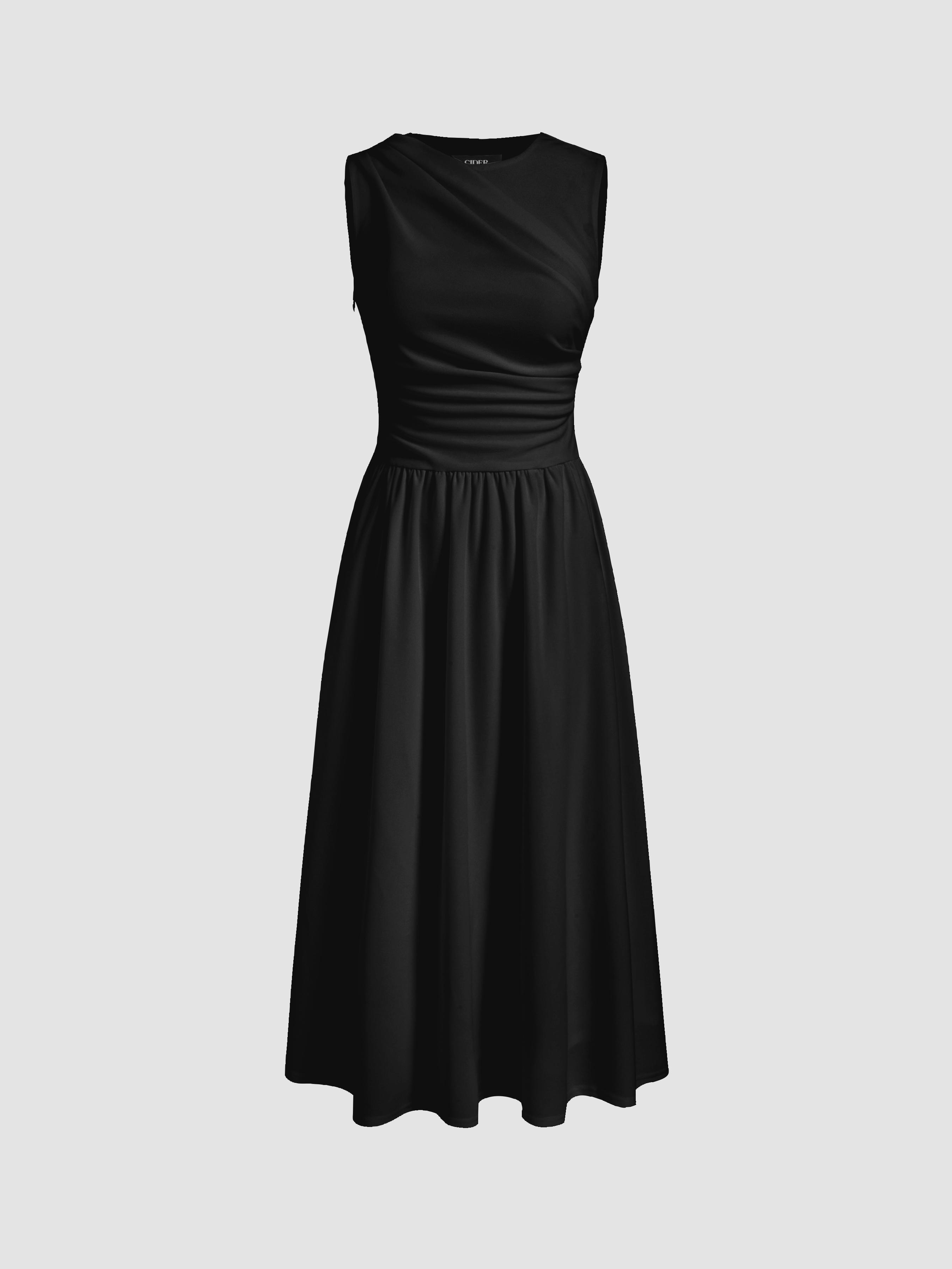 Round Neckline Ruched Maxi Dress by CIDER