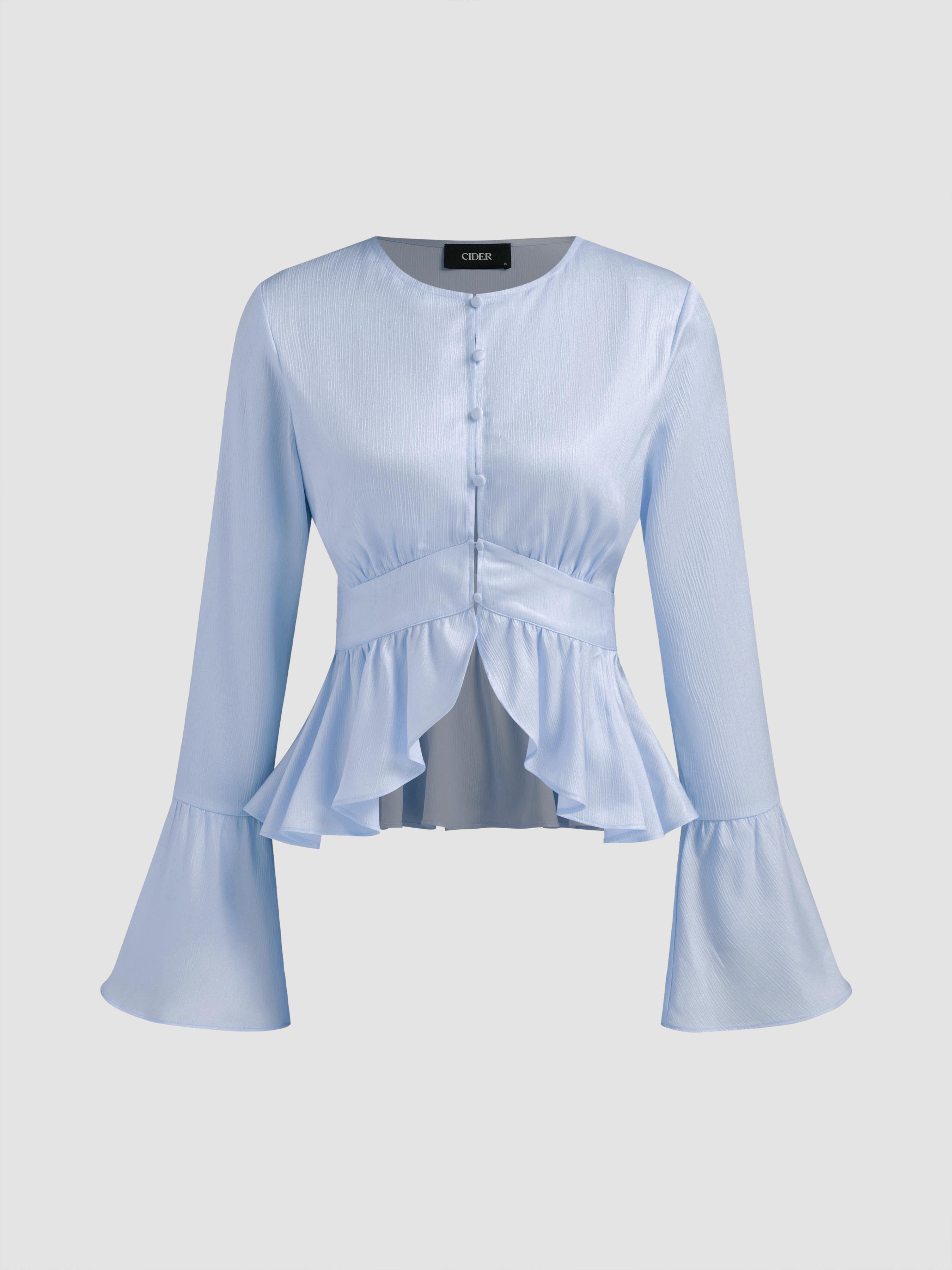 Round Neckline Ruffle Hem Blouse by CIDER
