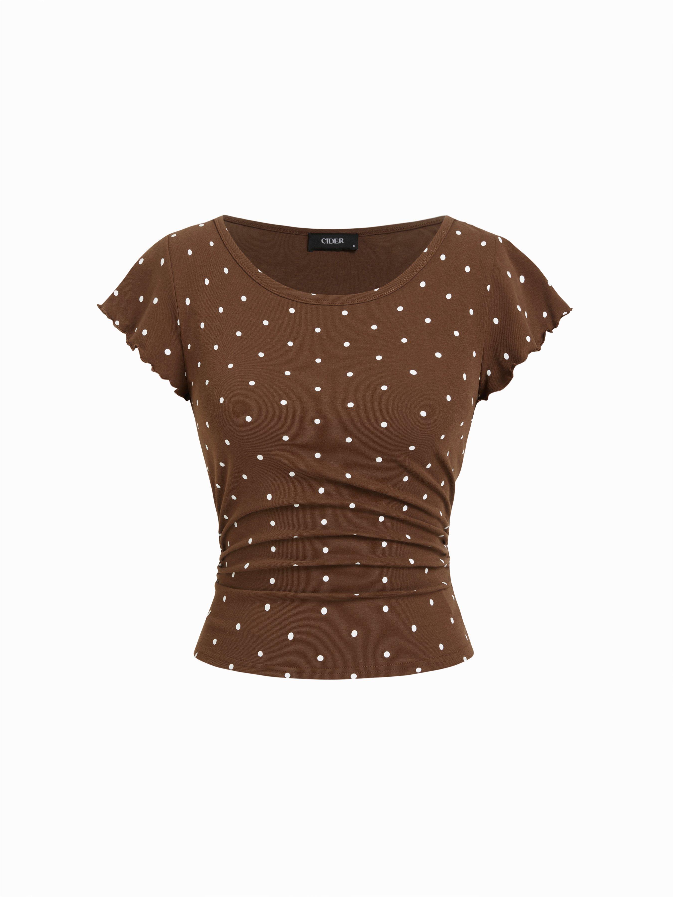 Round Neckline Ruffle Sleeve Ruched Waist Top by CIDER