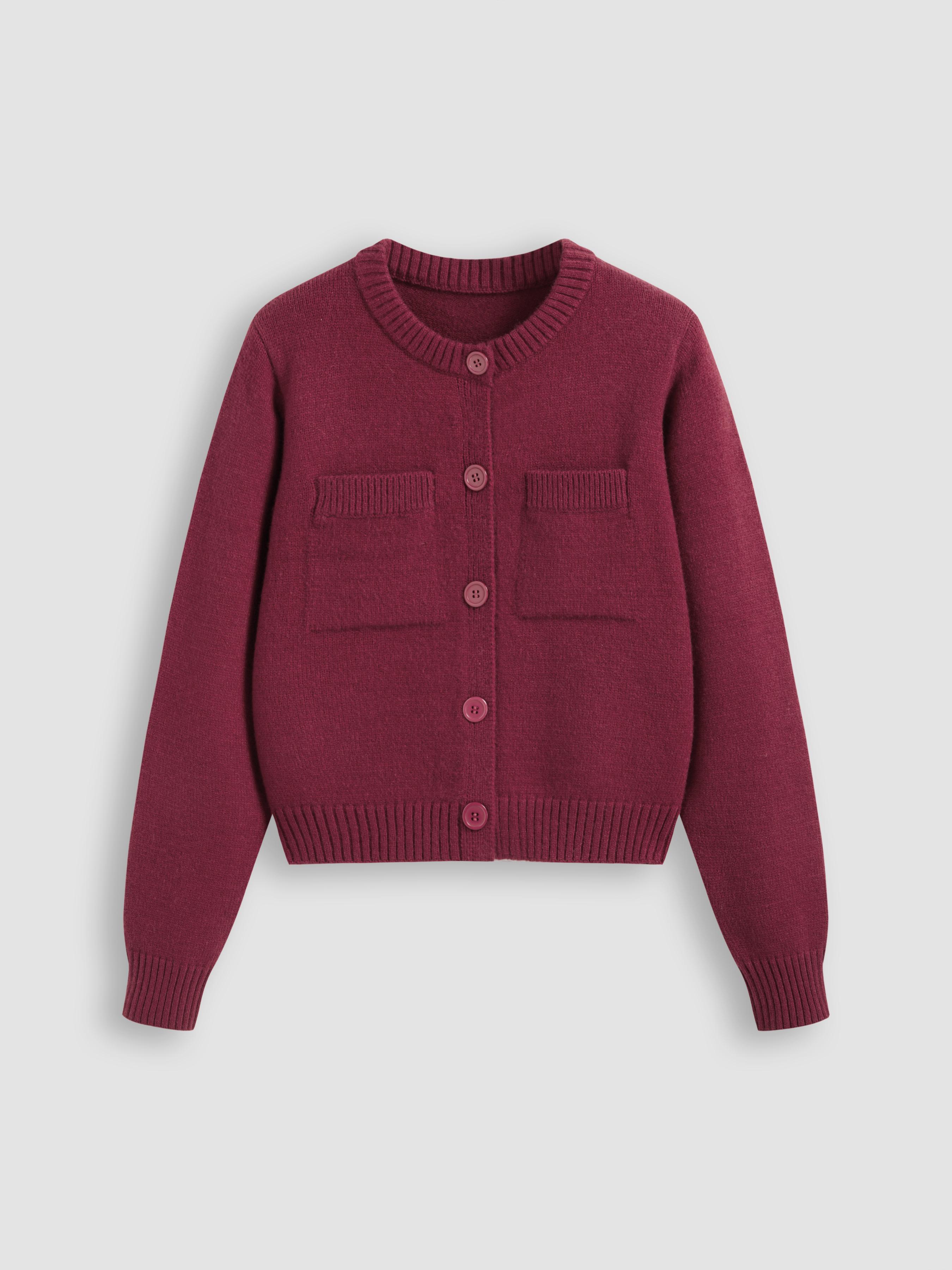 Round Neckline Solid Button Cardigan by CIDER