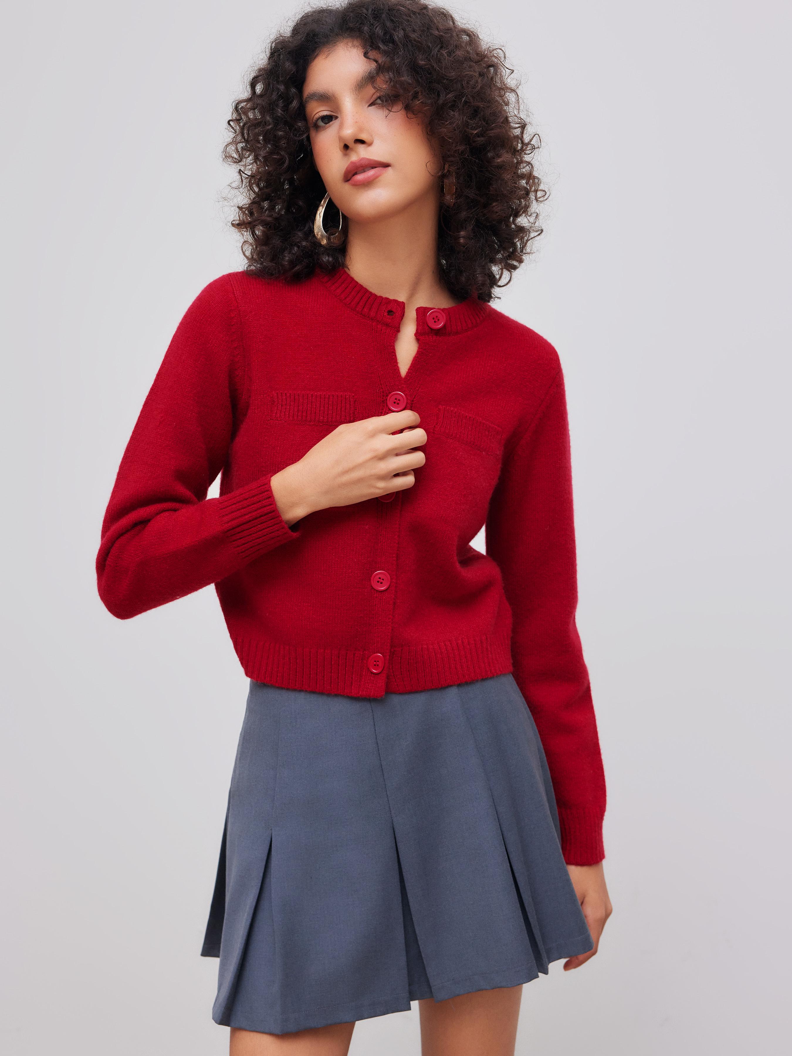 Round Neckline Solid Button Cardigan by CIDER
