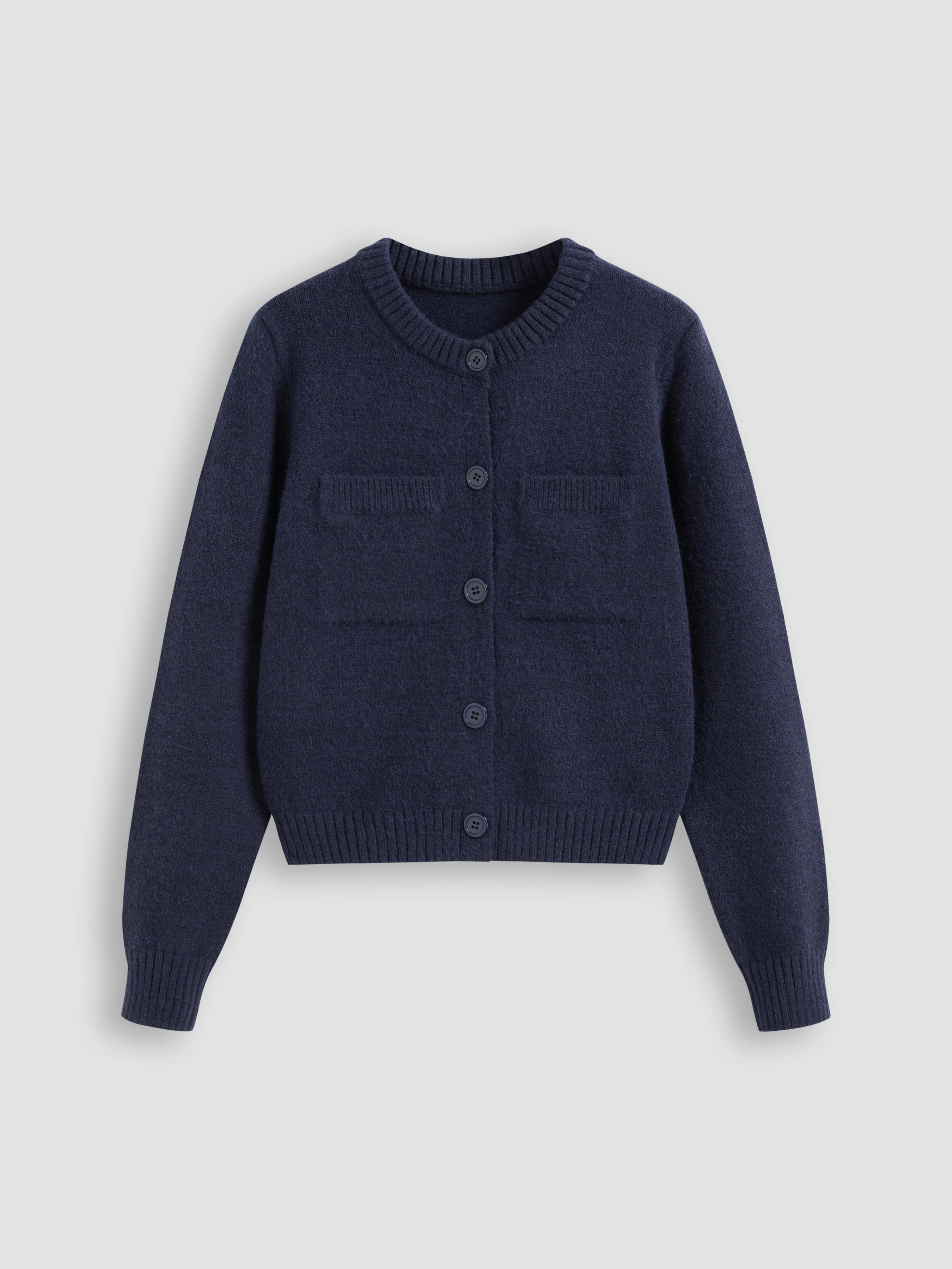 Round Neckline Solid Button Cardigan by CIDER
