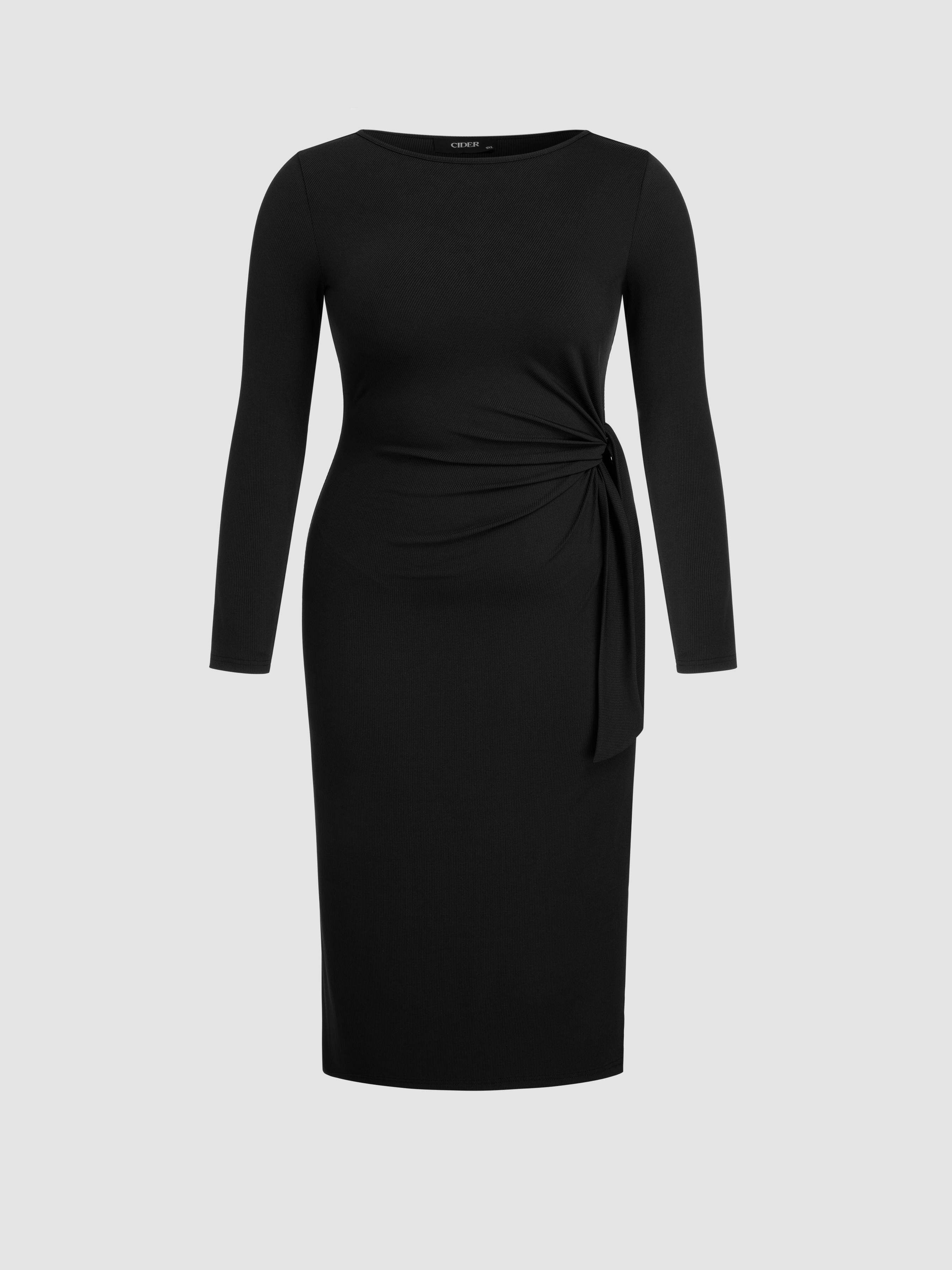 Round Neckline Solid Knotted Midi Dress Curve & Plus by CIDER