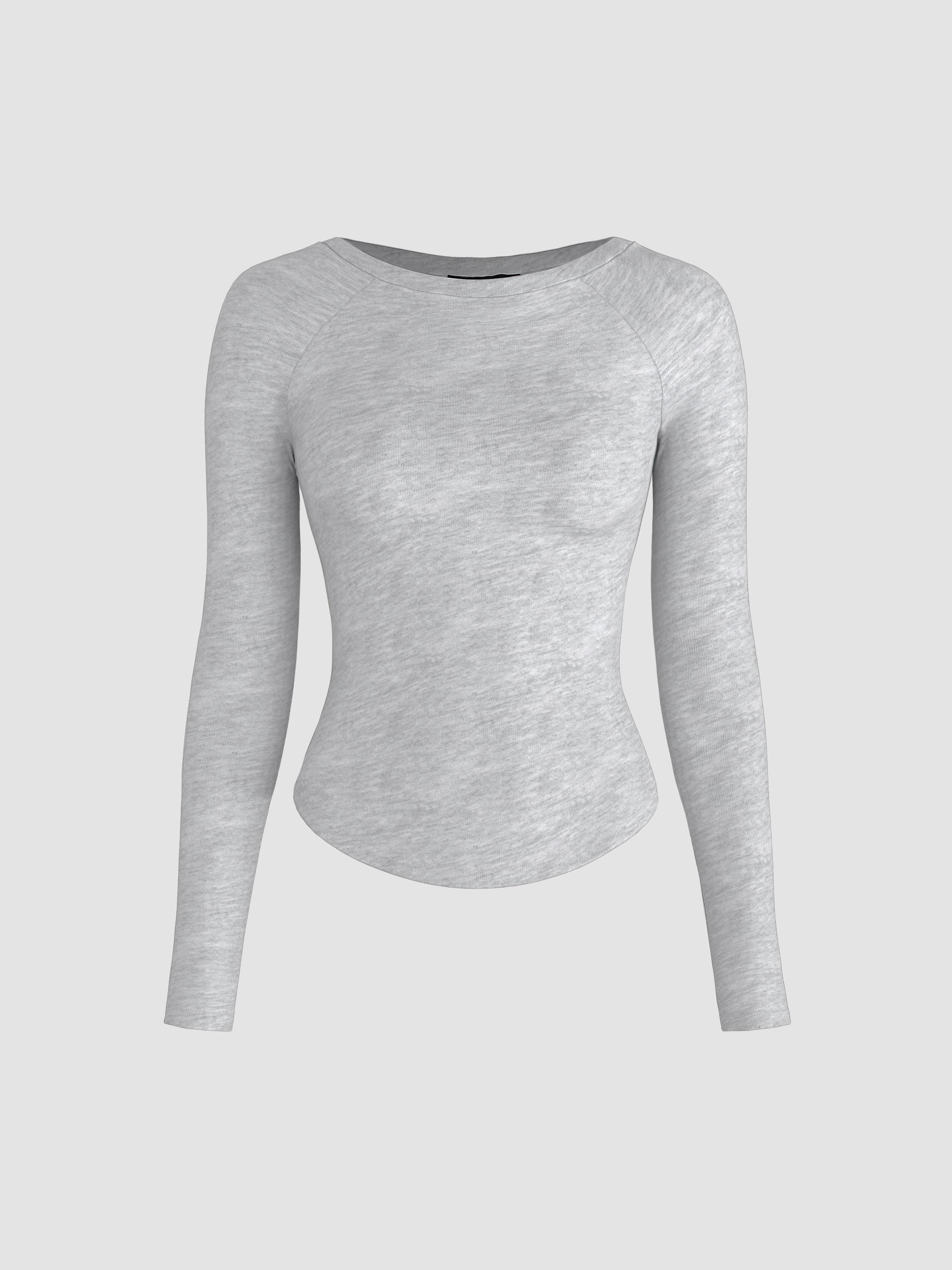 Round Neckline Solid Long Sleeve Tee by CIDER