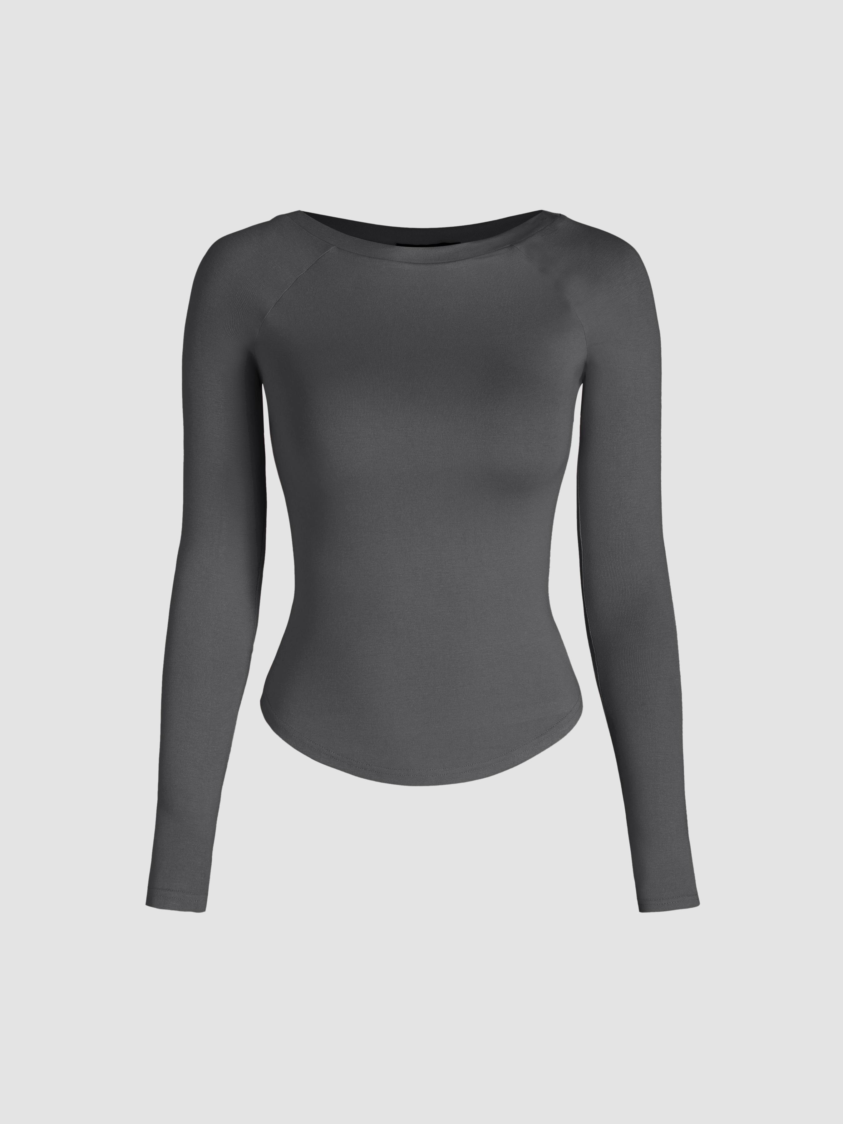 Round Neckline Solid Long Sleeve Tee by CIDER
