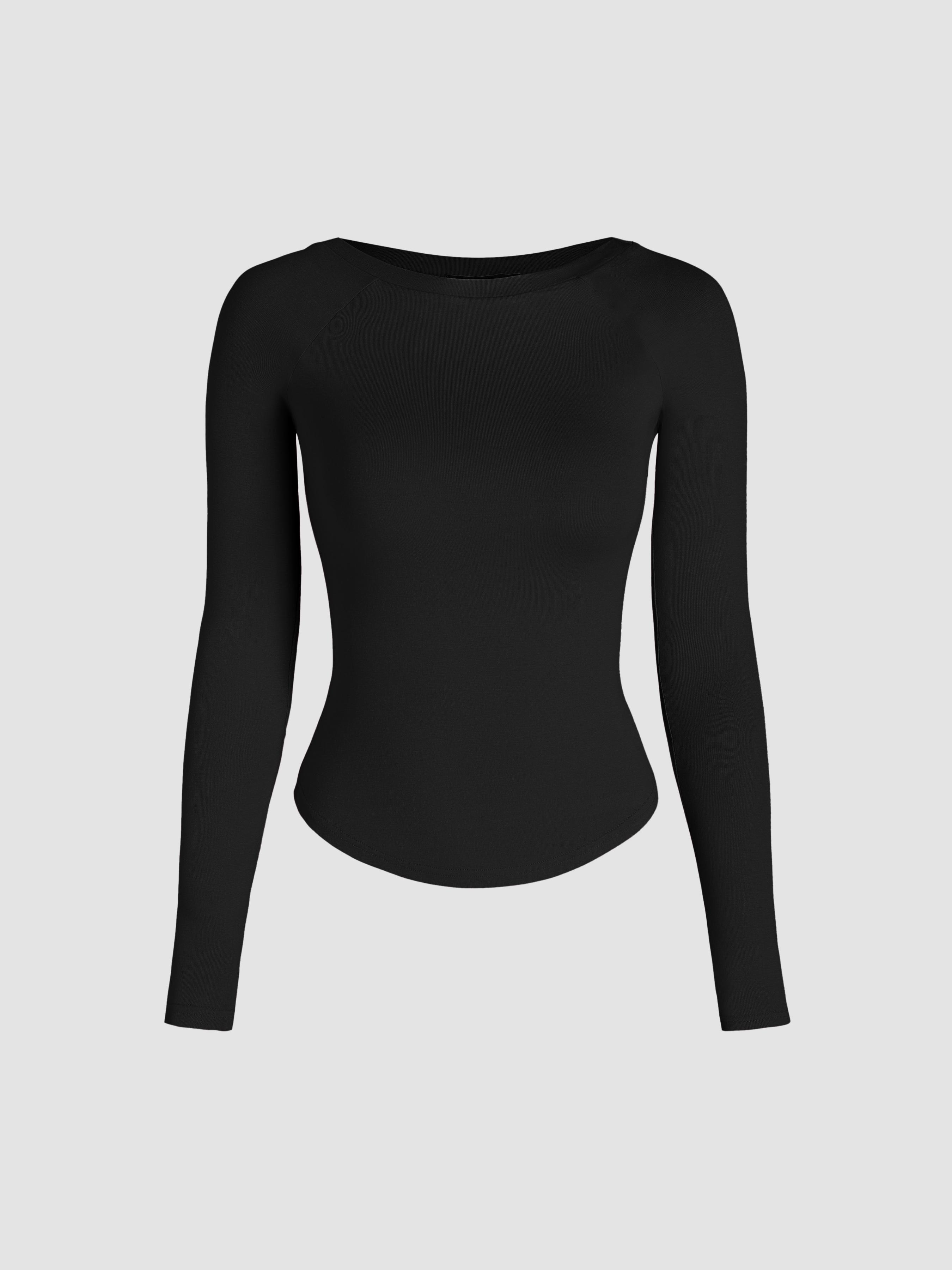 Round Neckline Solid Long Sleeve Tee by CIDER