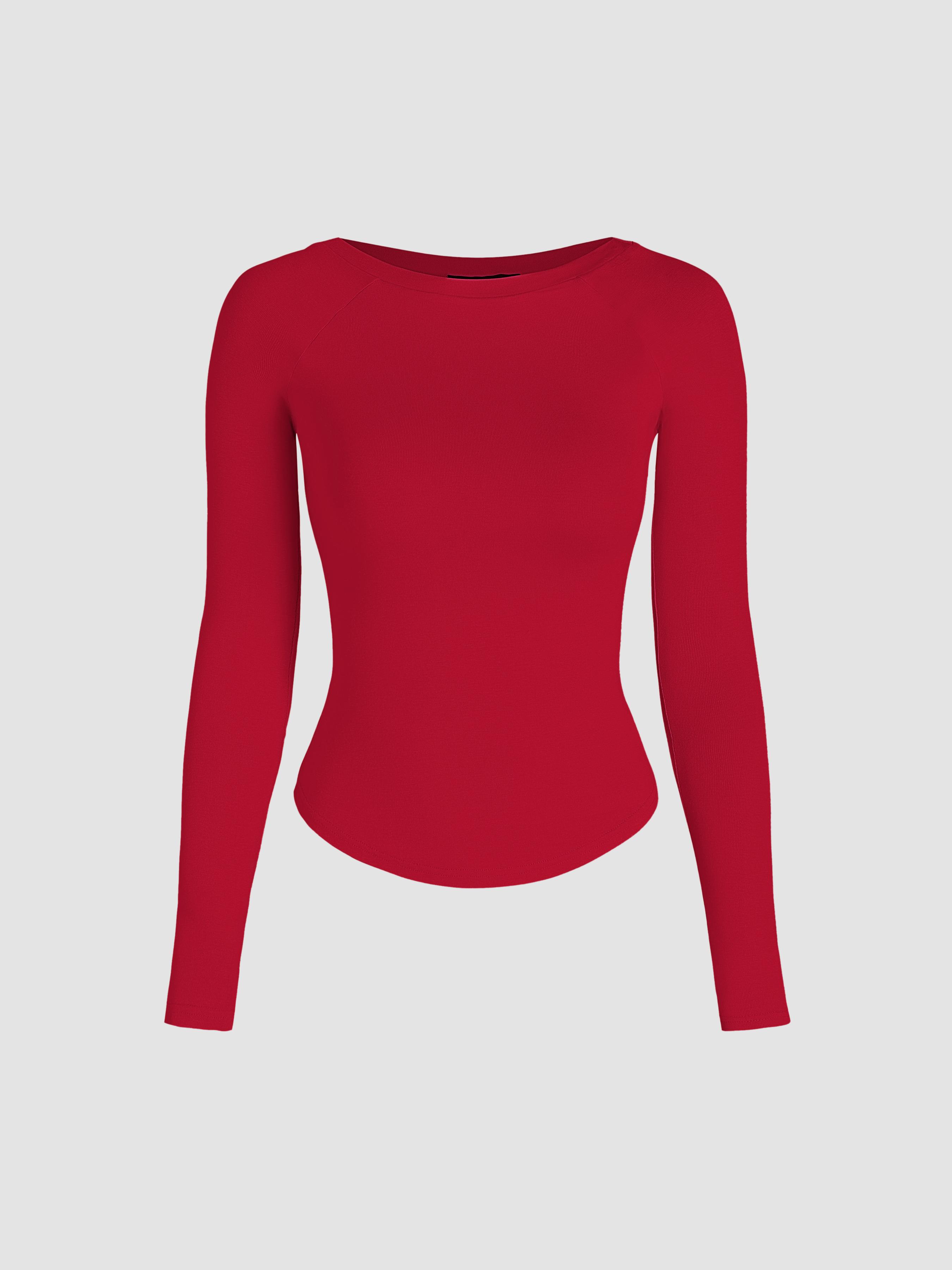 Round Neckline Solid Long Sleeve Tee by CIDER