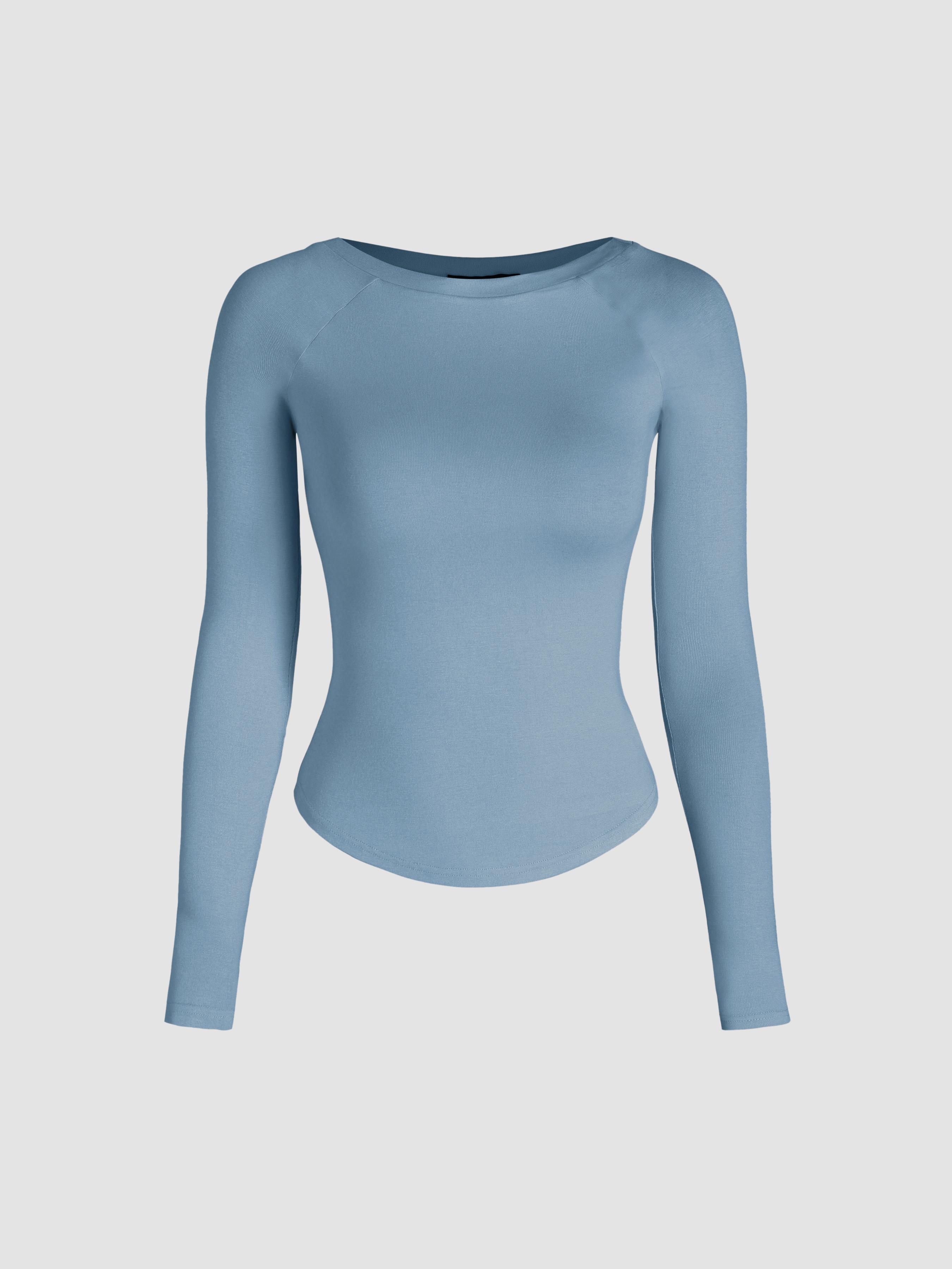 Round Neckline Solid Long Sleeve Tee by CIDER