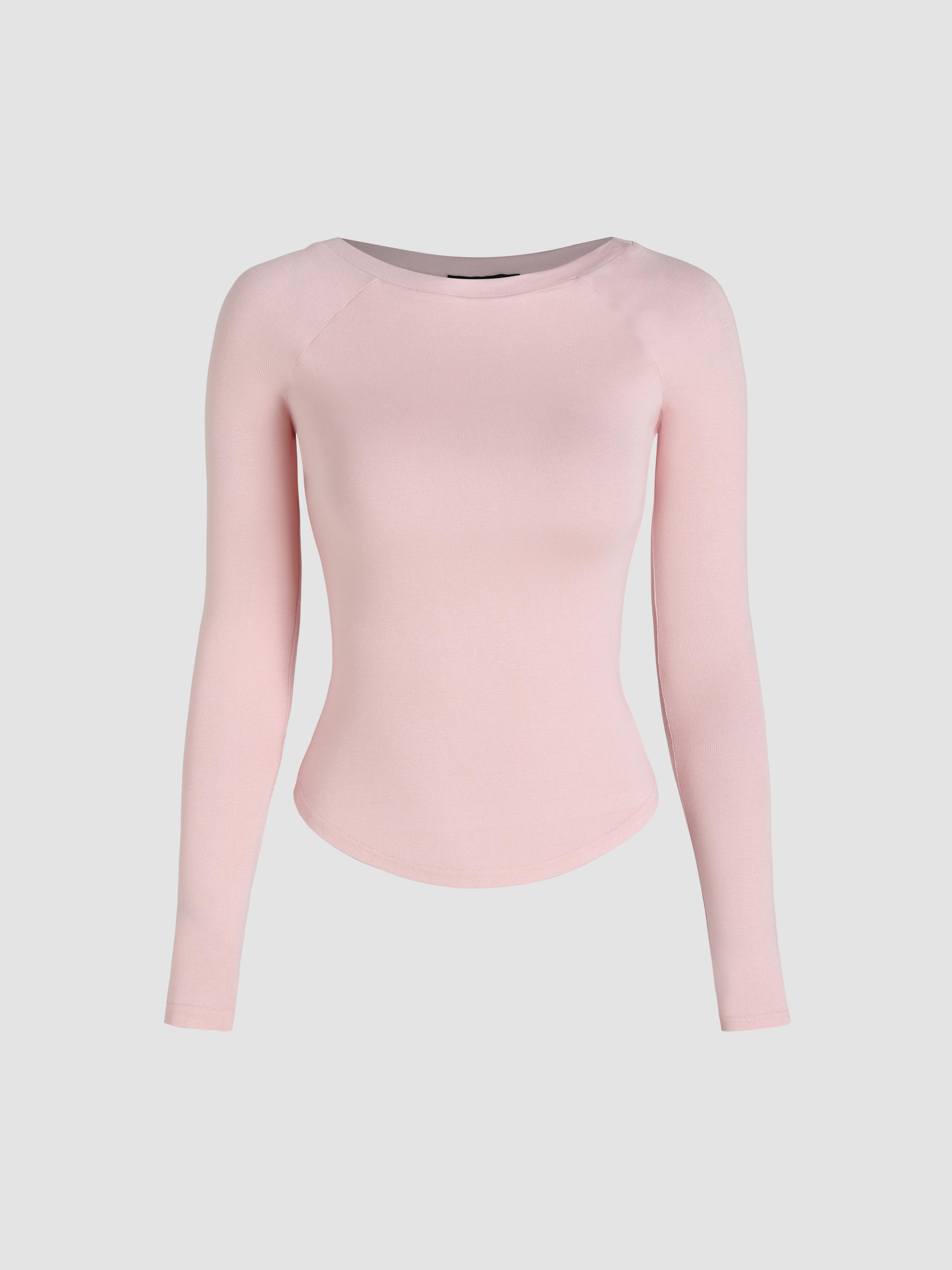 Round Neckline Solid Long Sleeve Tee by CIDER
