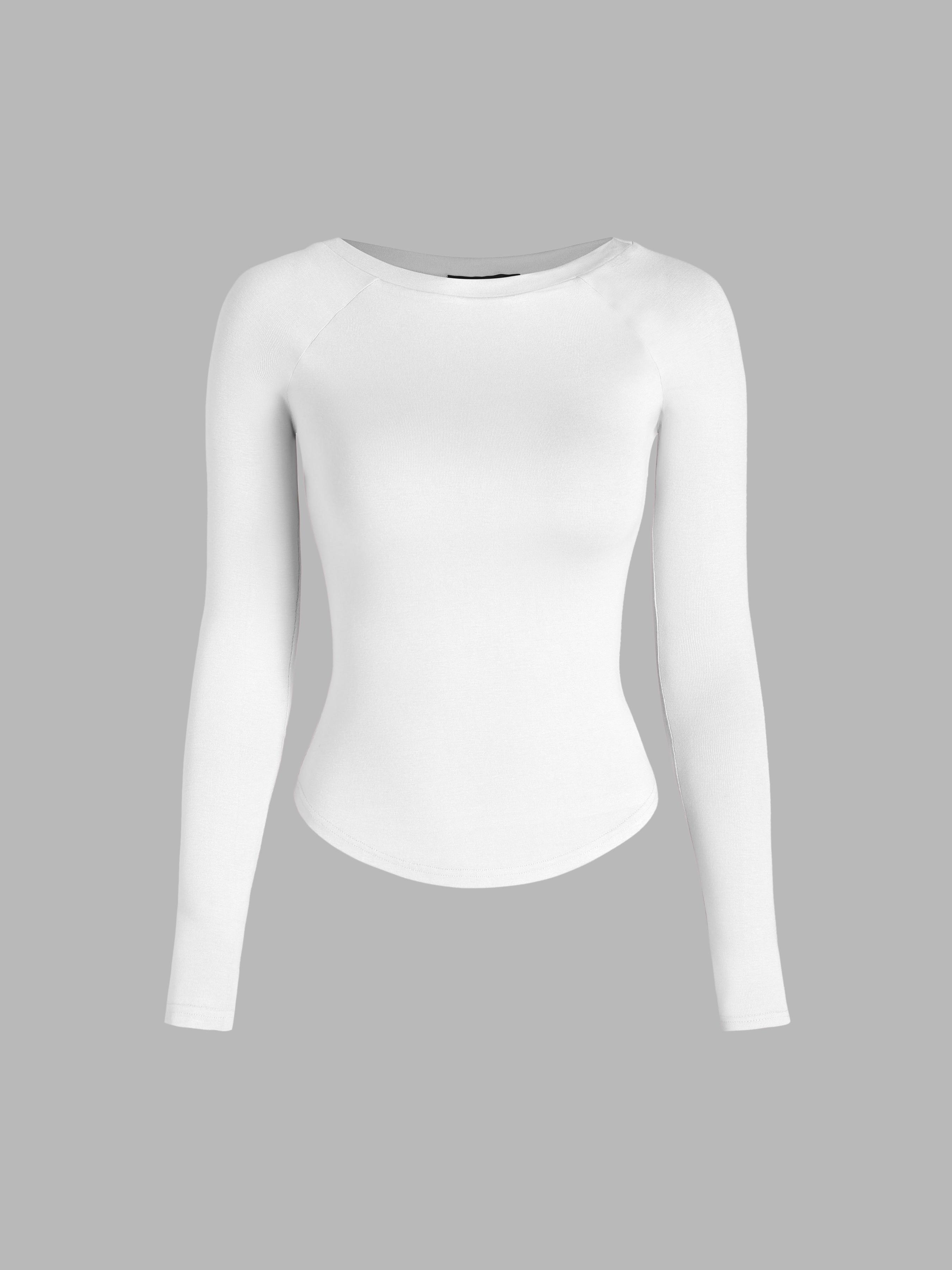 Round Neckline Solid Long Sleeve Tee by CIDER