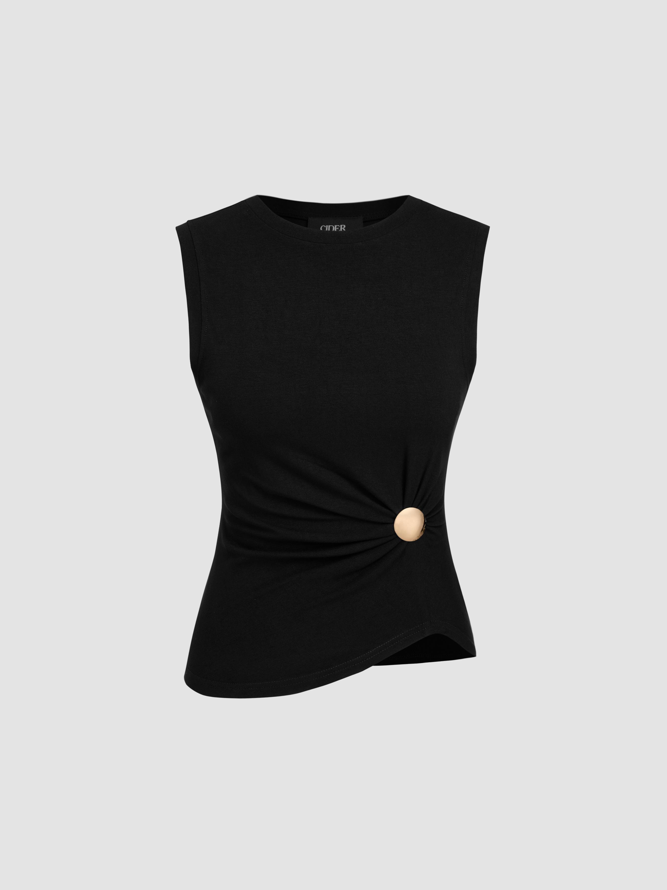 Round Neckline Solid Tank Top by CIDER