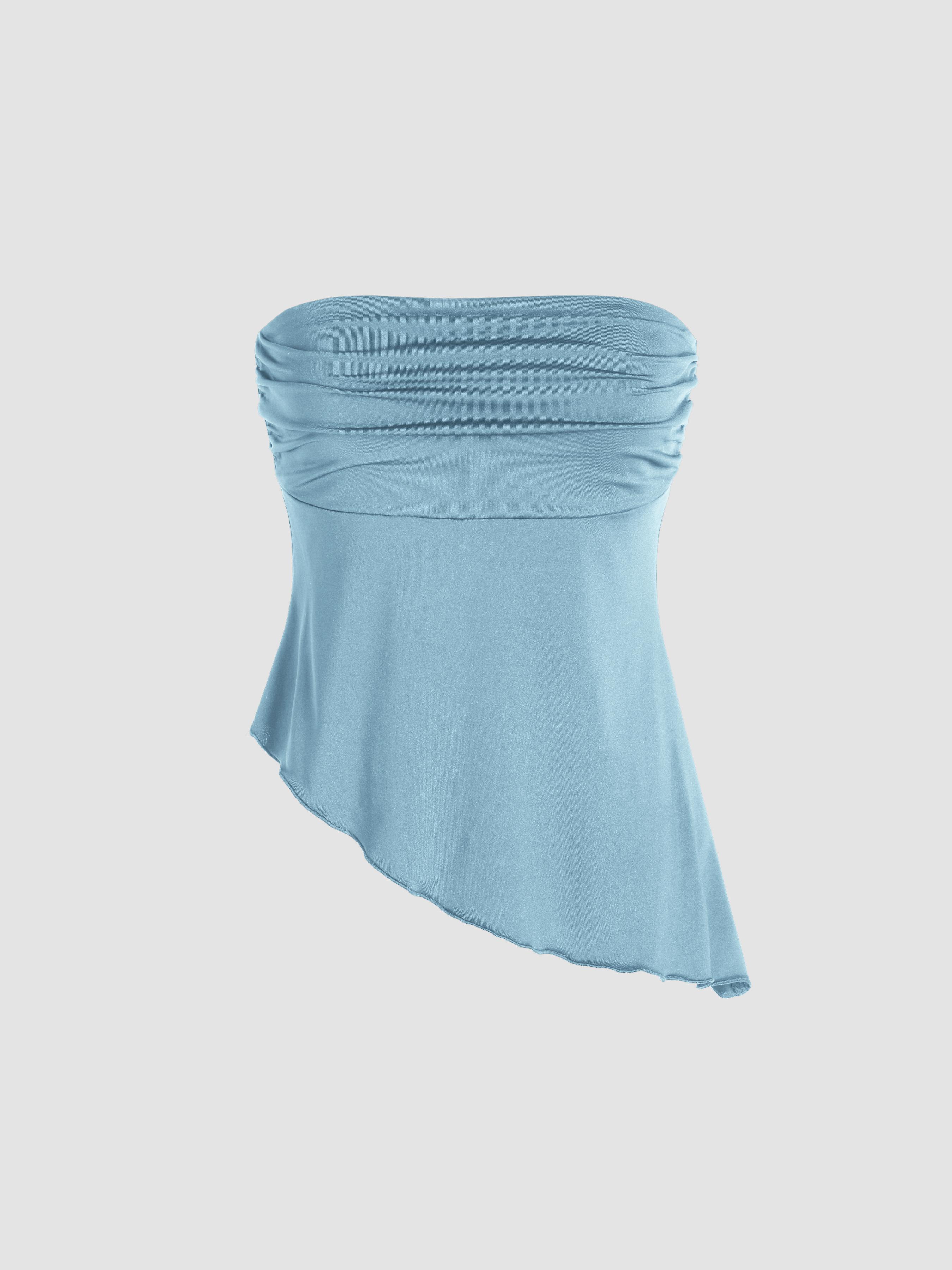 Ruched Asymmetrical Hem Tube Top by CIDER