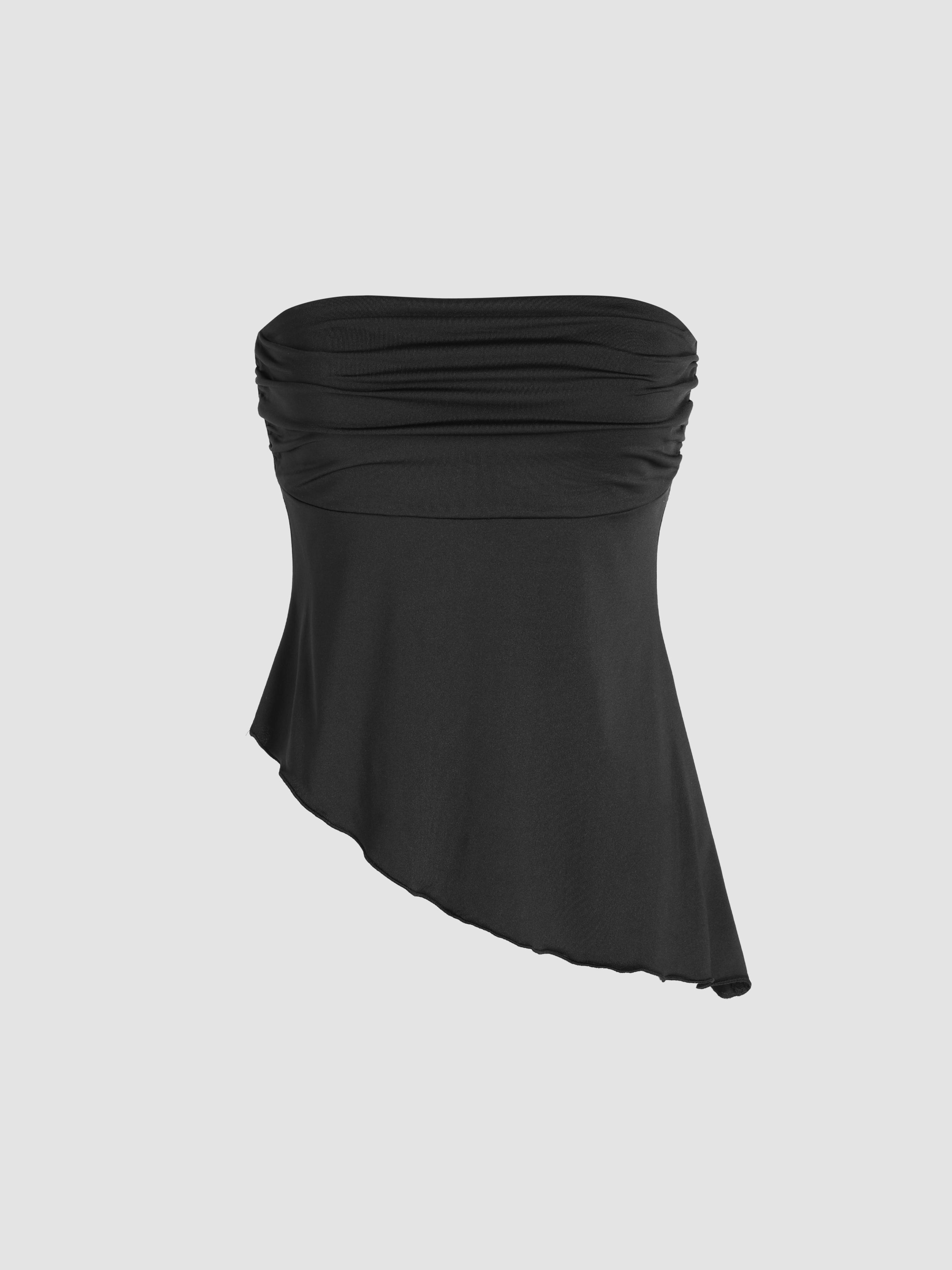 Ruched Asymmetrical Hem Tube Top by CIDER
