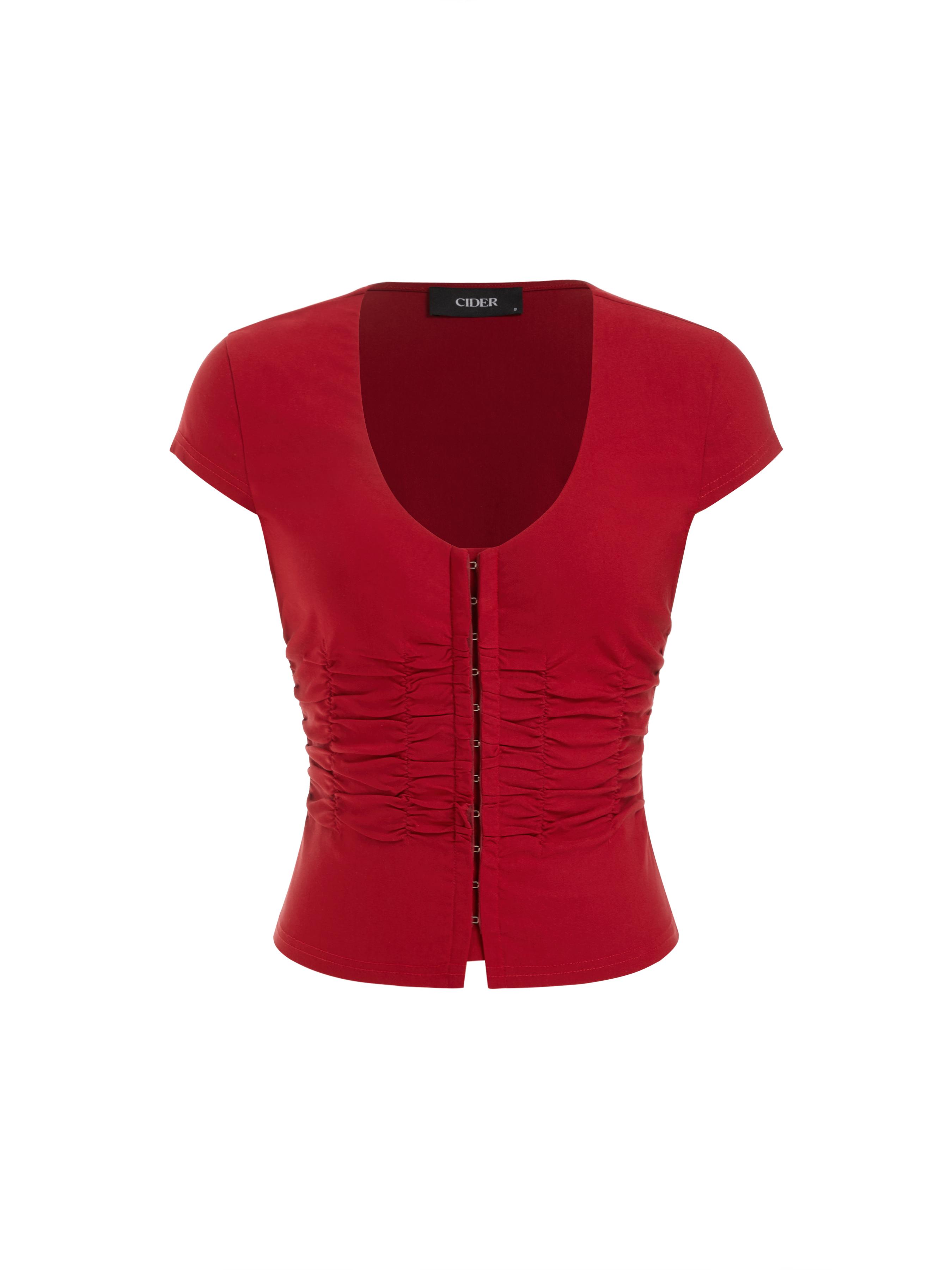 Ruched Button Through Short Sleeve Blouse by CIDER