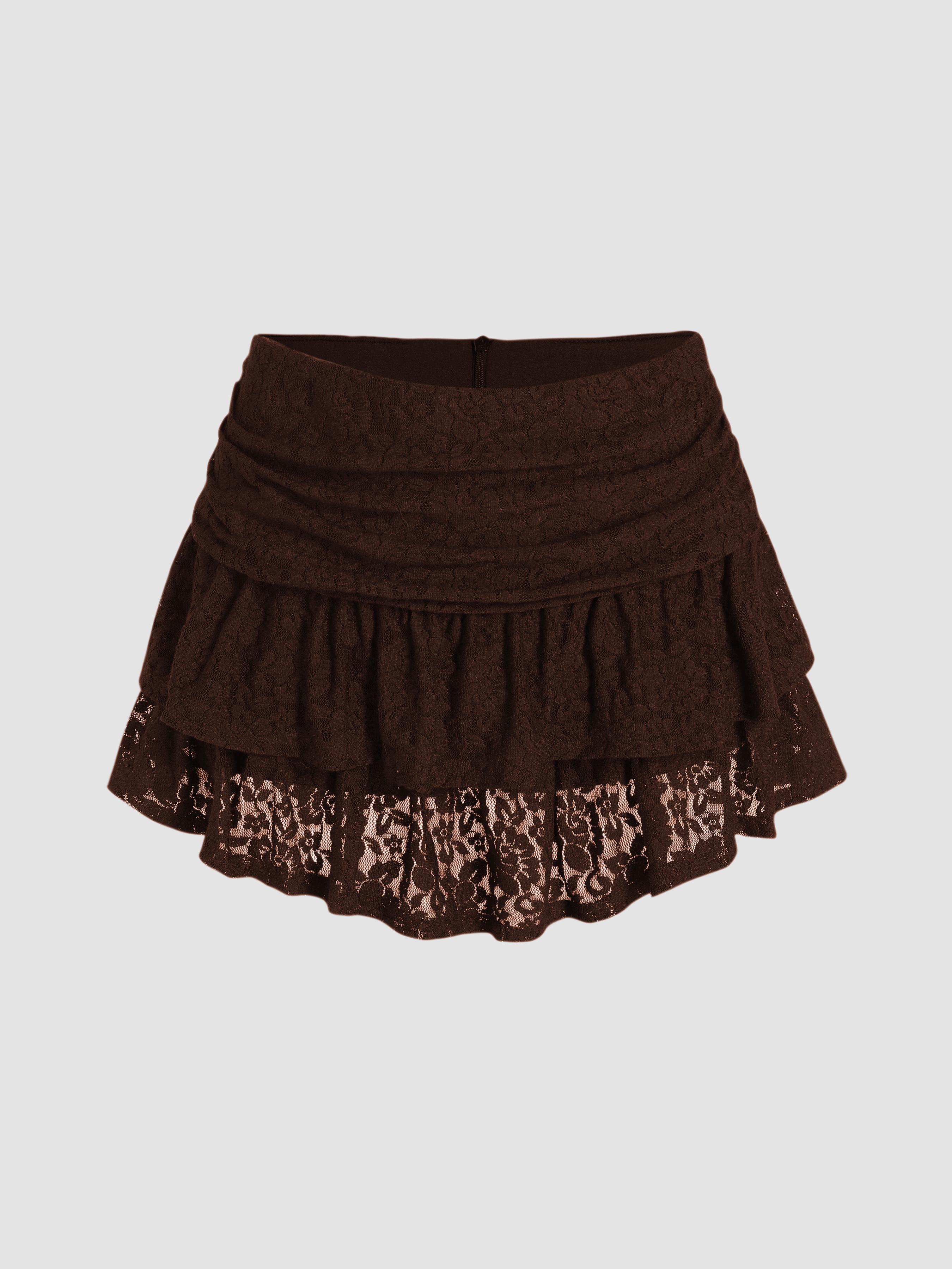 Ruched Floral Lace Layered Mini Skort by CIDER