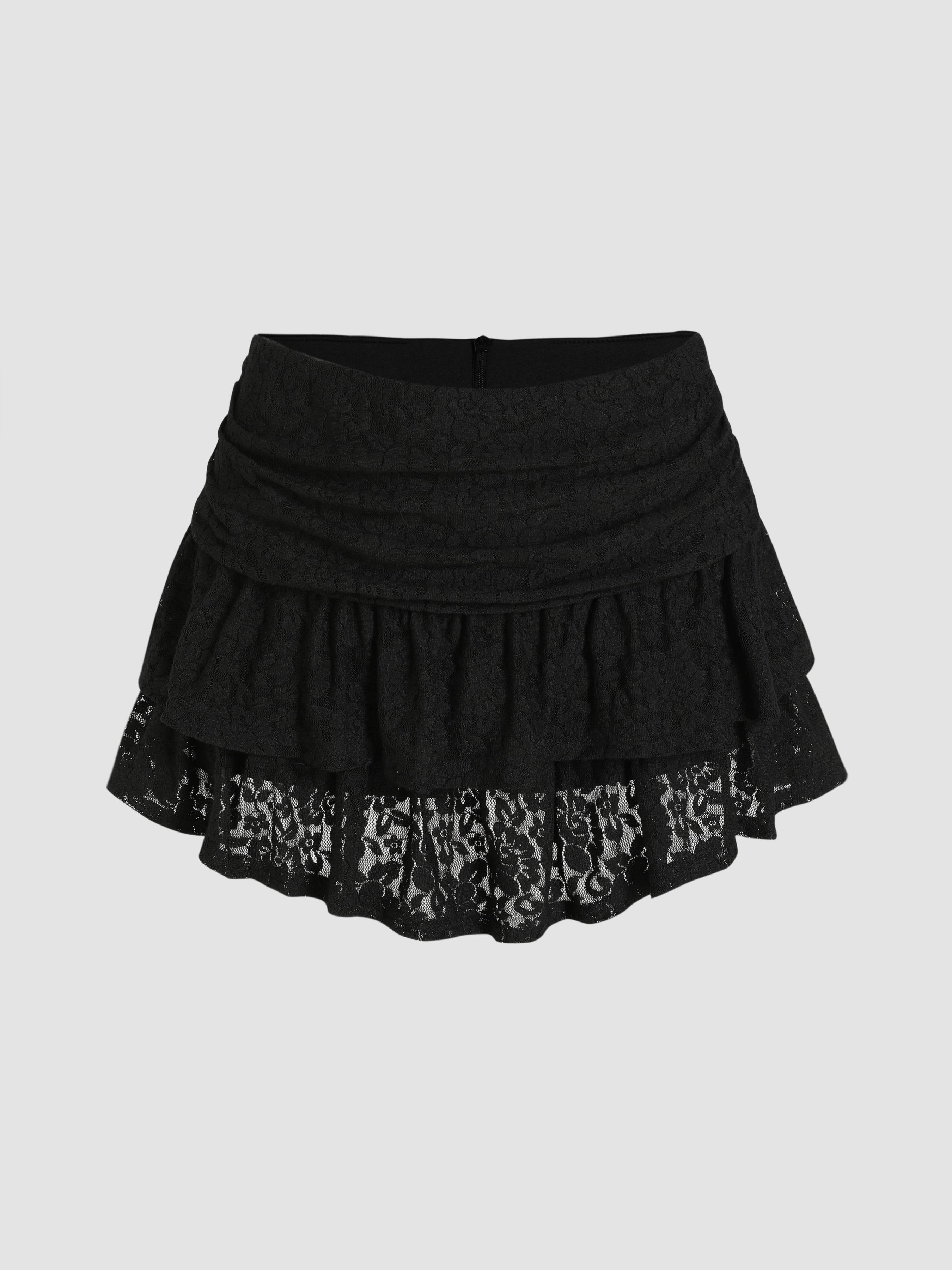 Ruched Floral Lace Layered Mini Skort by CIDER