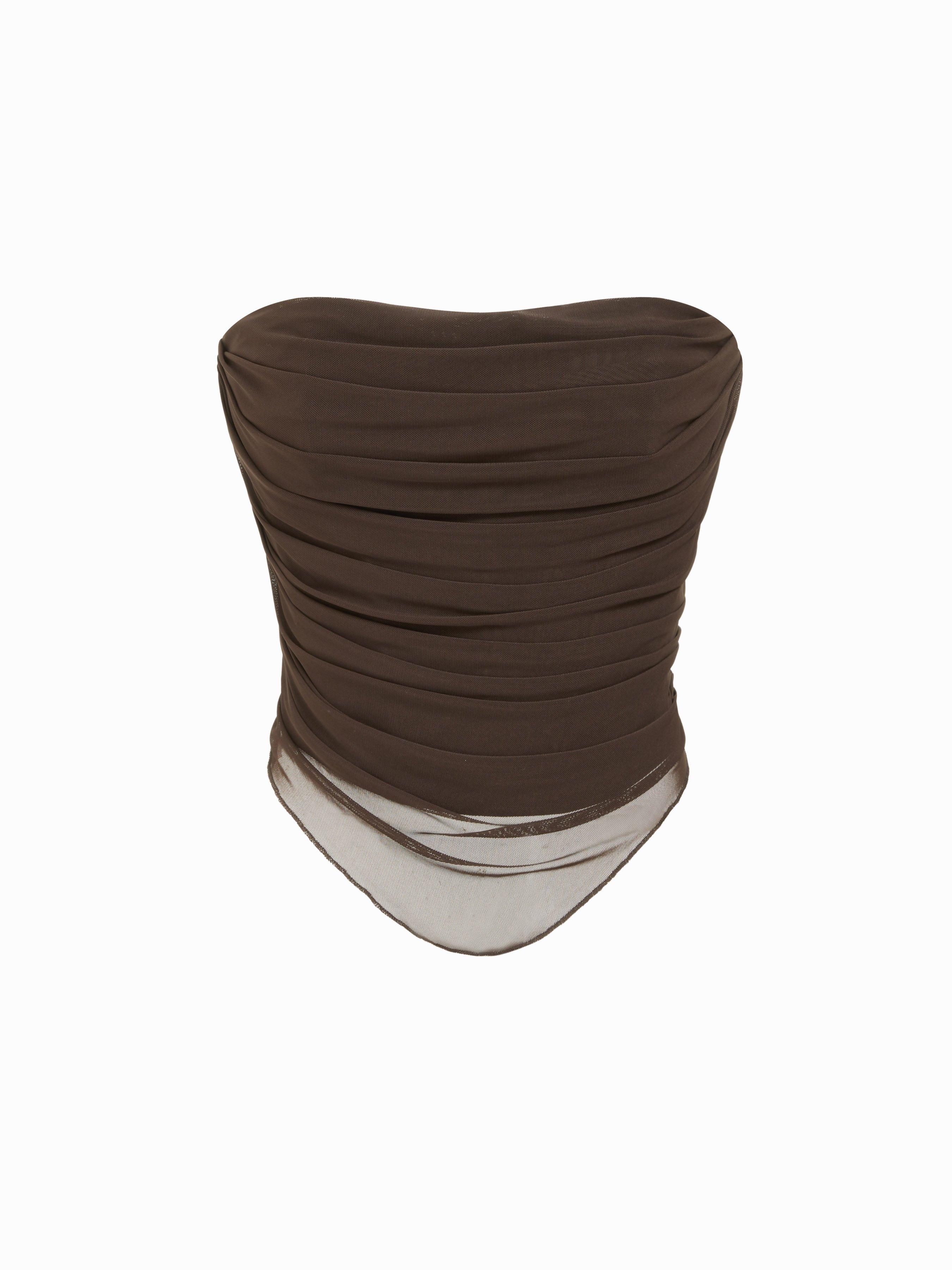 Ruched Strapless Top With Metal Zip Detail by CIDER