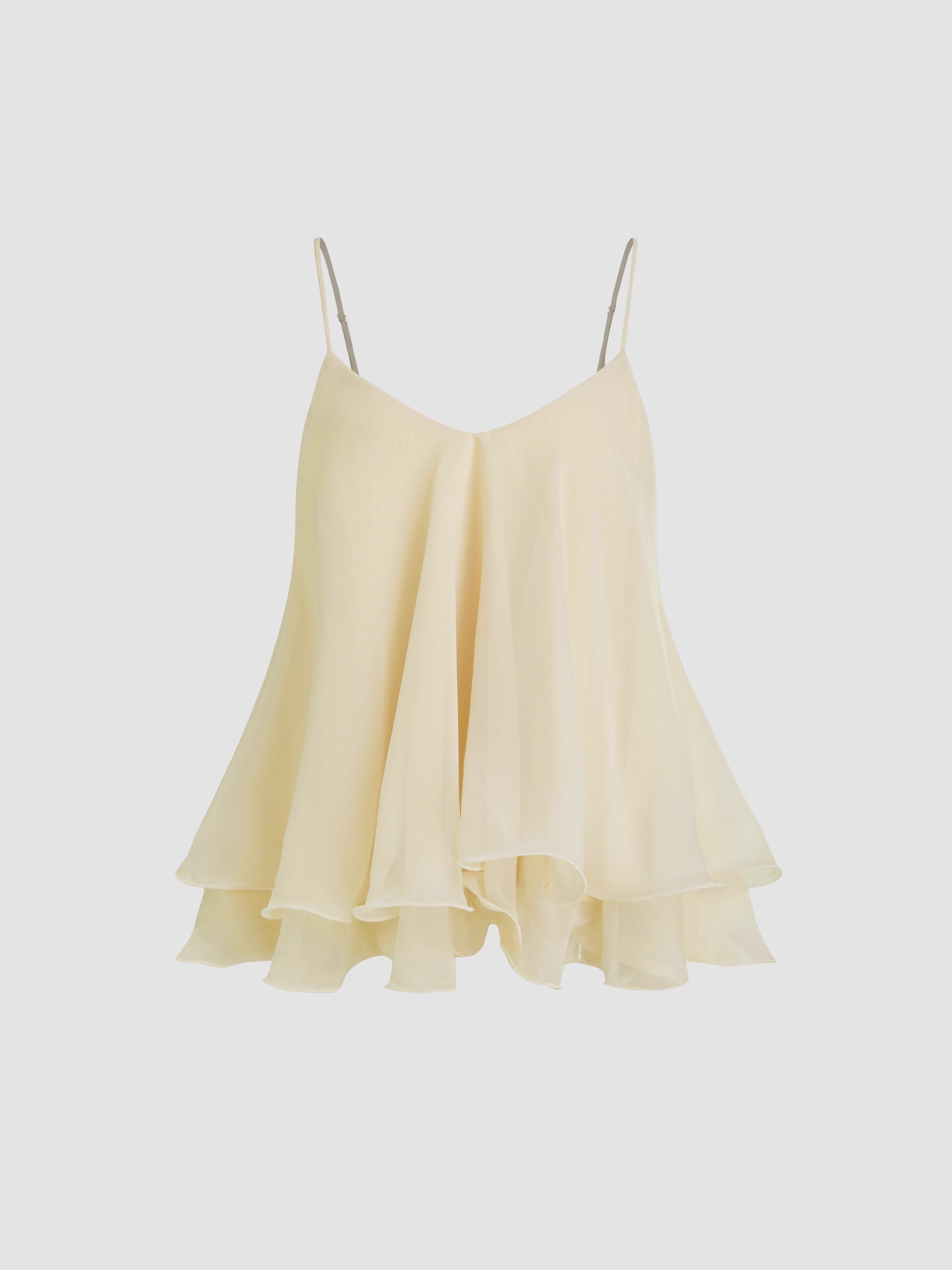 Ruffle Hem Knotted Layered Mesh Cami Top by CIDER