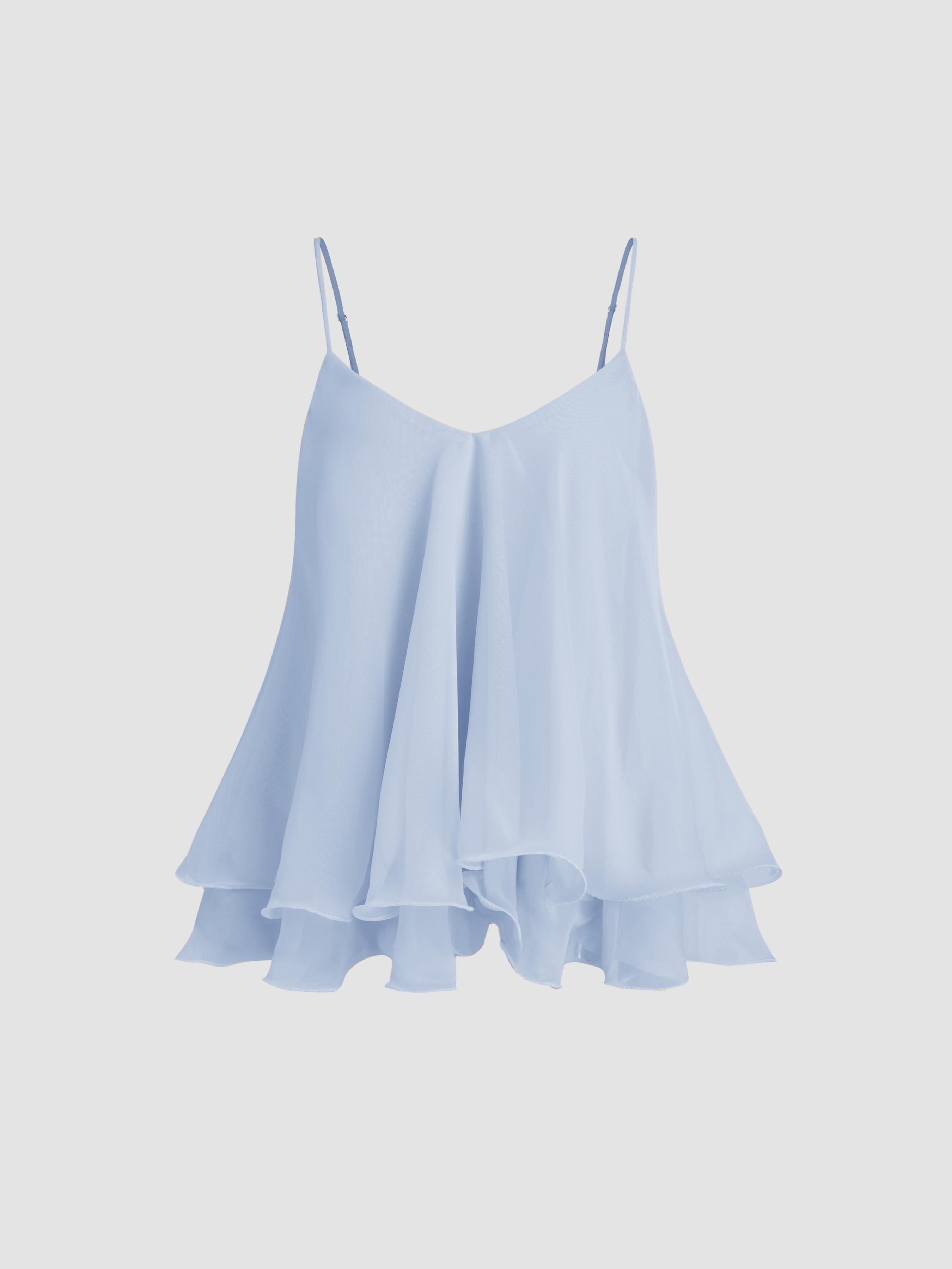 Ruffle Hem Knotted Layered Mesh Cami Top by CIDER