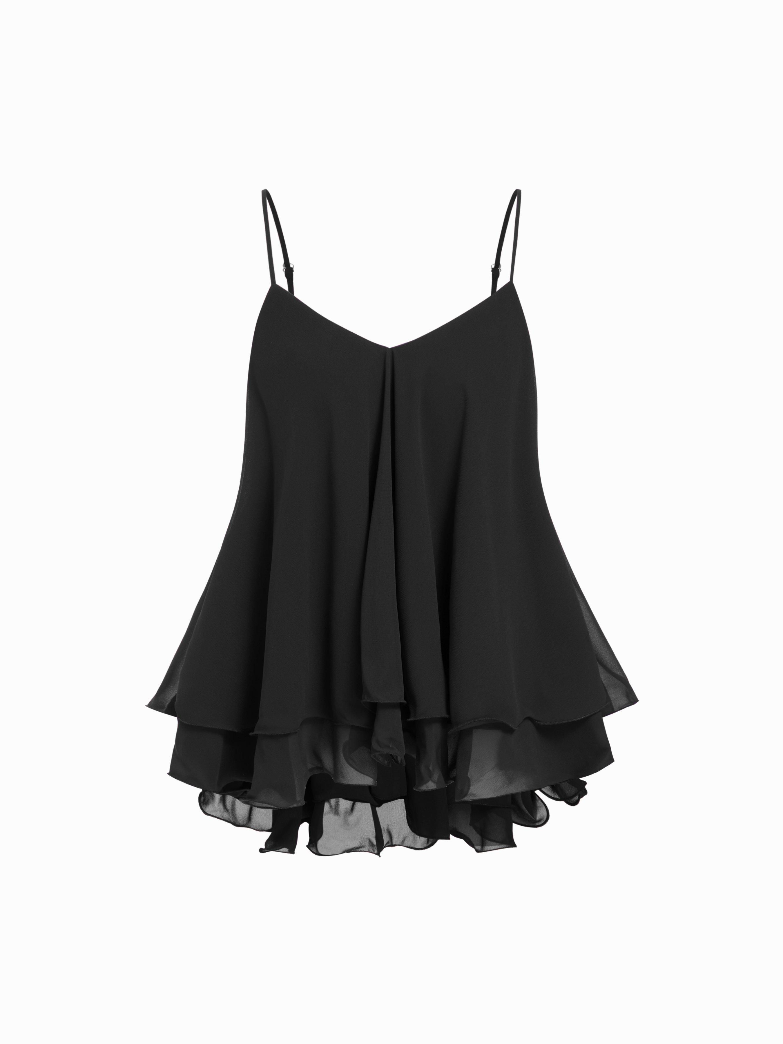Ruffle Hem Knotted Layered Mesh Cami Top by CIDER