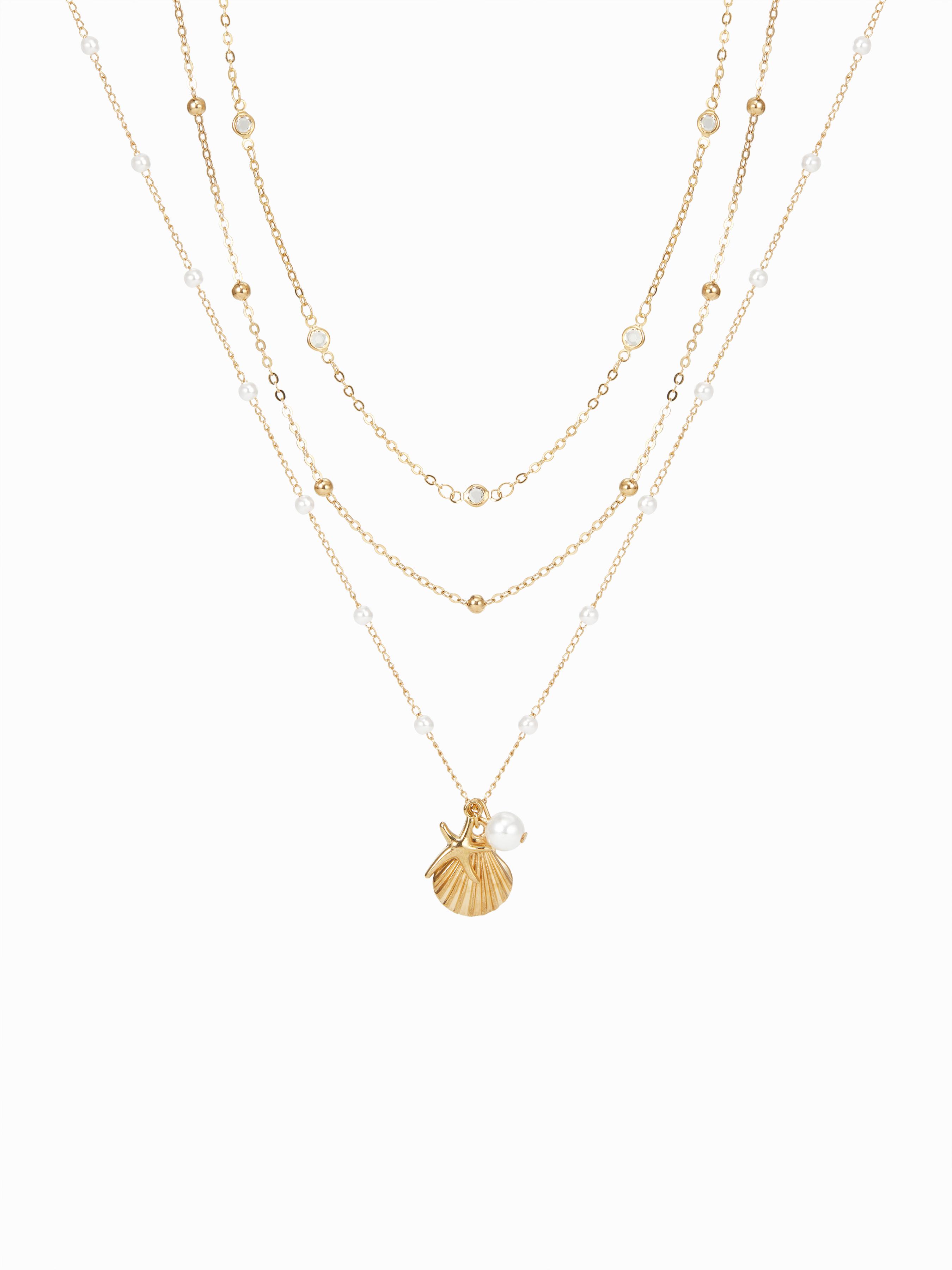 SHELL & STARFISH & FAUX PEARL LAYERED  NECKLACE by CIDER