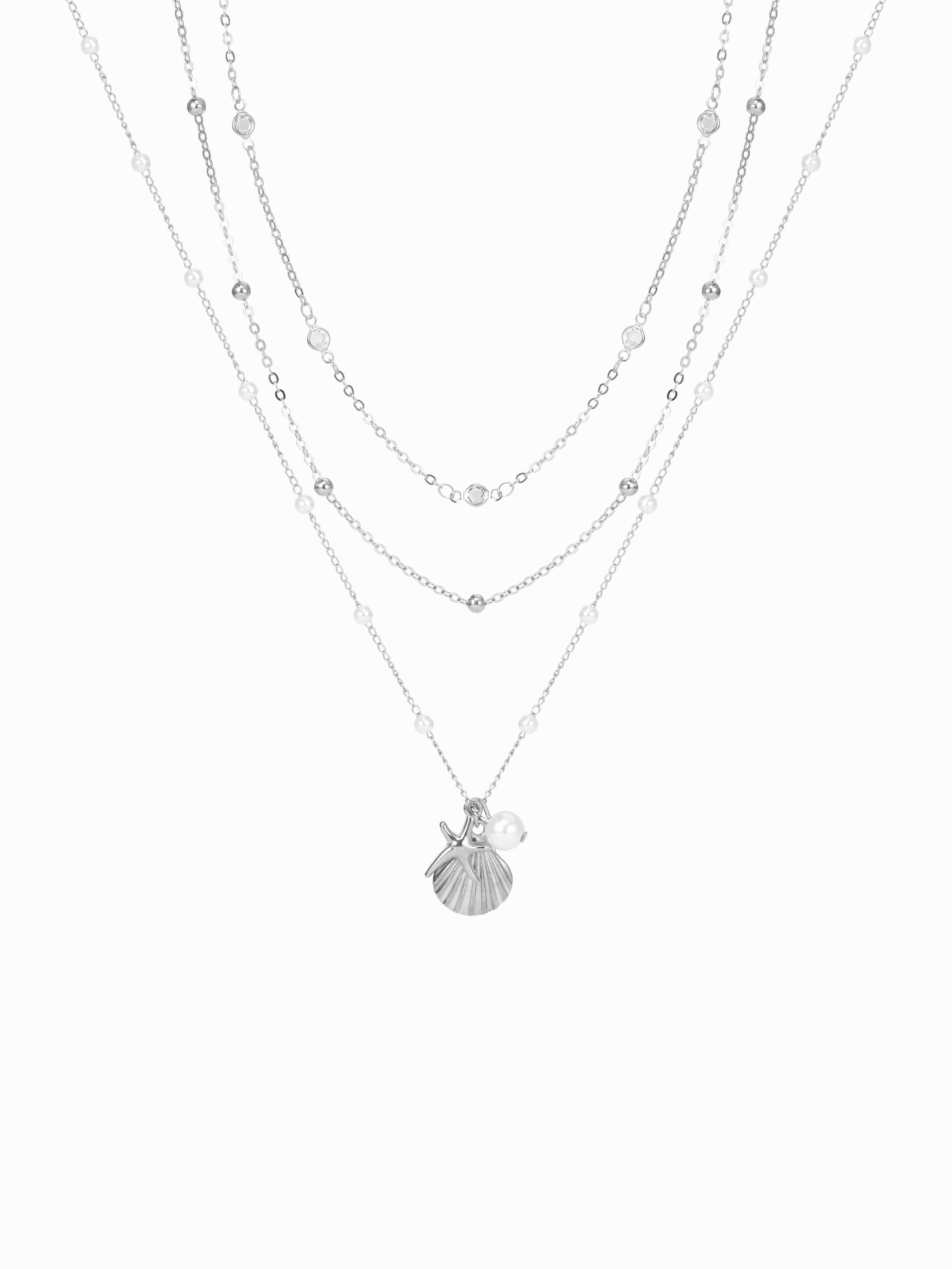 SHELL & STARFISH & FAUX PEARL LAYERED  NECKLACE by CIDER