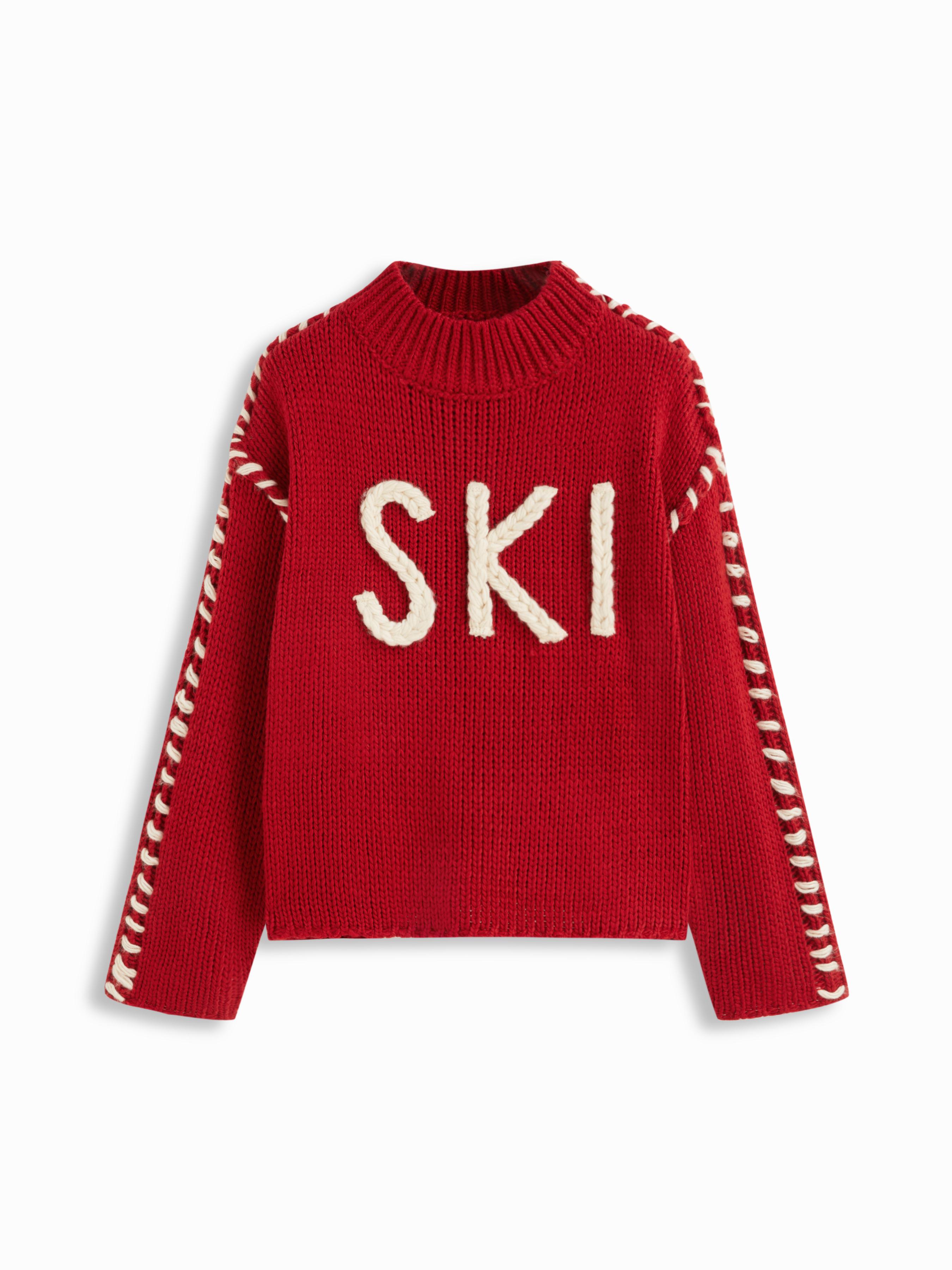 SKI Knit Round Neckline Long Sleeve Contrasting Binding Oversized Top by CIDER
