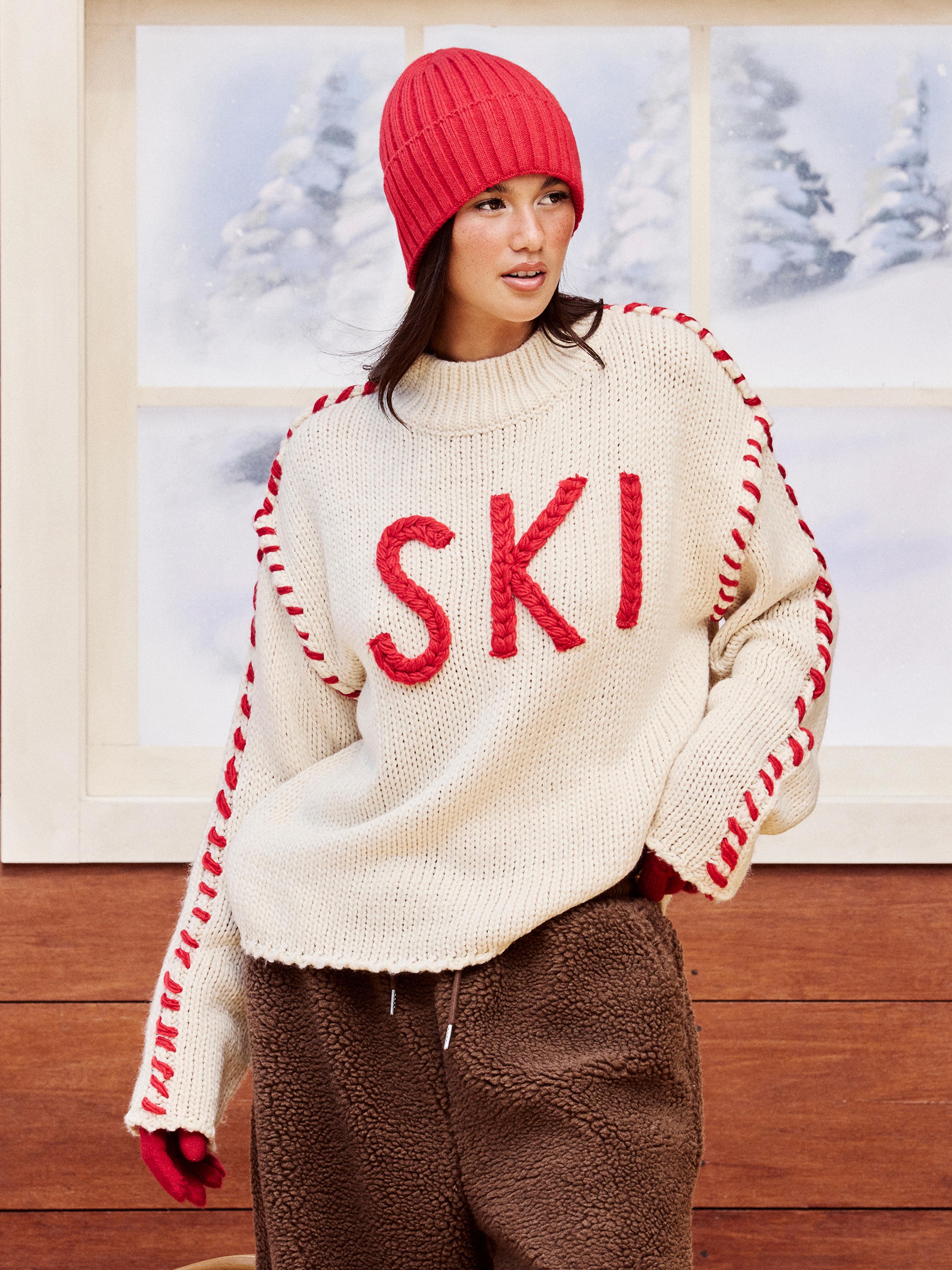 SKI Knit Round Neckline Long Sleeve Contrasting Binding Oversized Top by CIDER