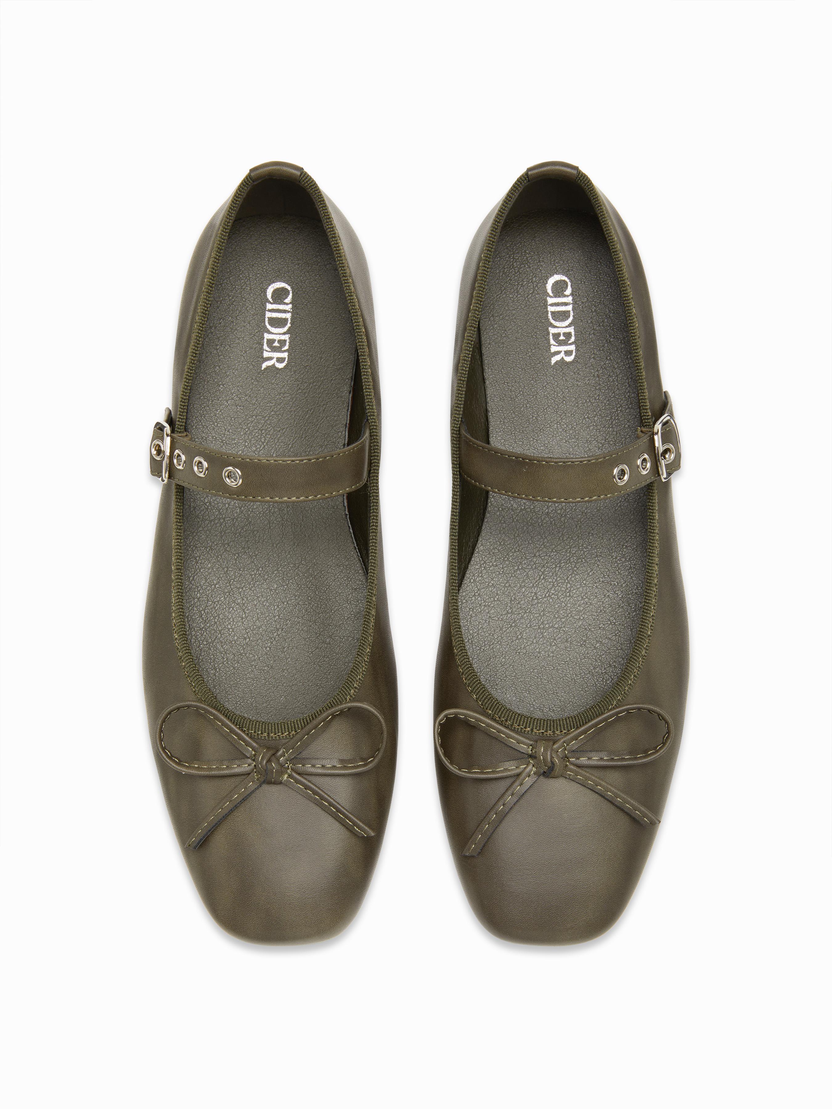 SQUARE TOE BOWKNOT DECOR BUCKLE MARY JANE FLATS by CIDER