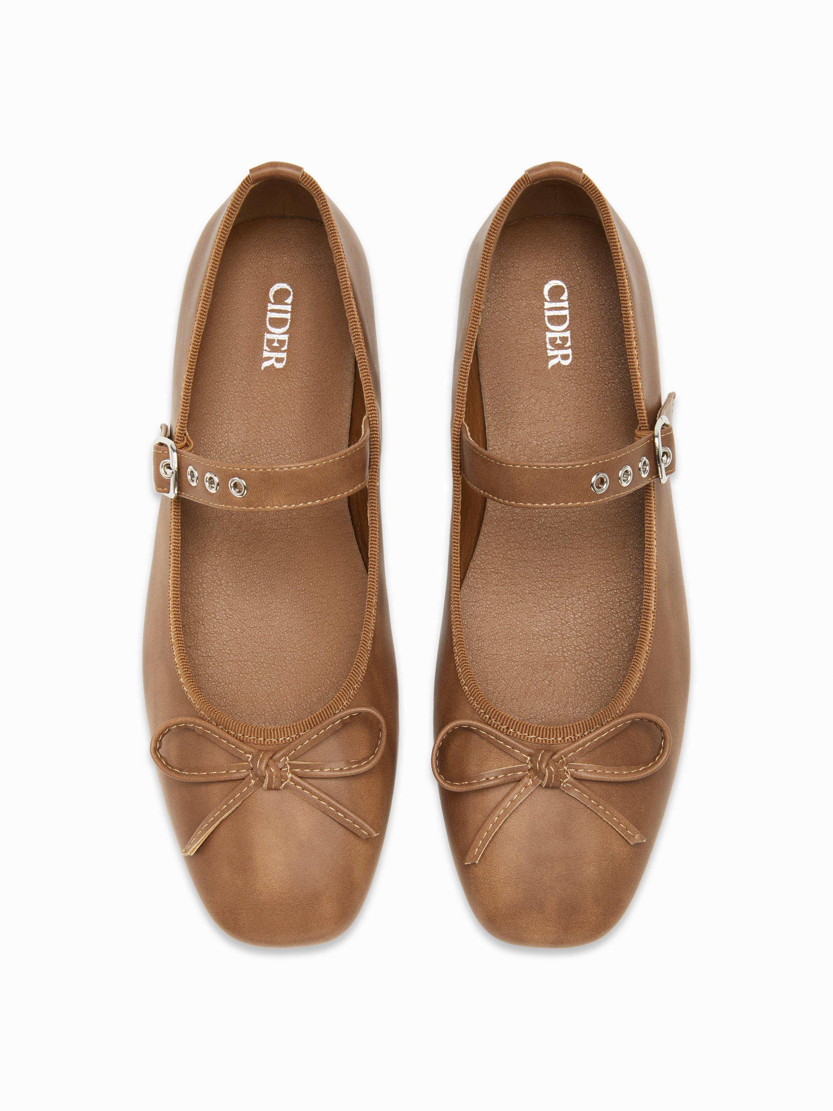 SQUARE TOE BOWKNOT DECOR BUCKLE MARY JANE FLATS by CIDER