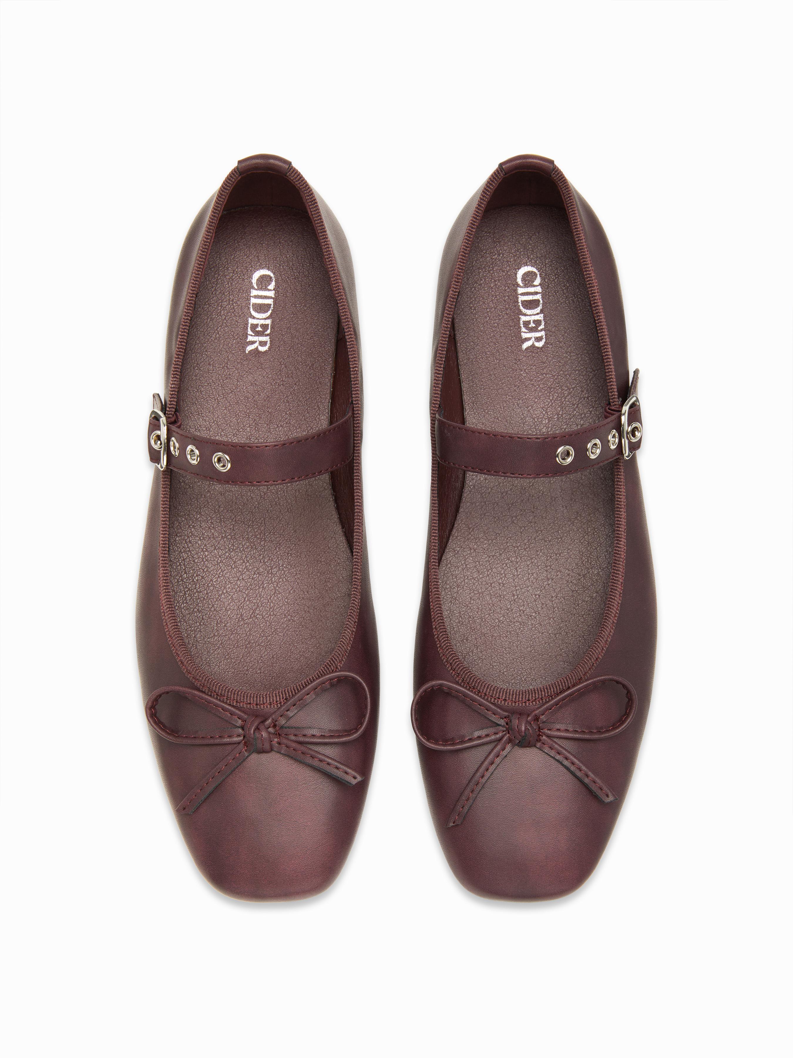 SQUARE TOE BOWKNOT DECOR BUCKLE MARY JANE FLATS by CIDER