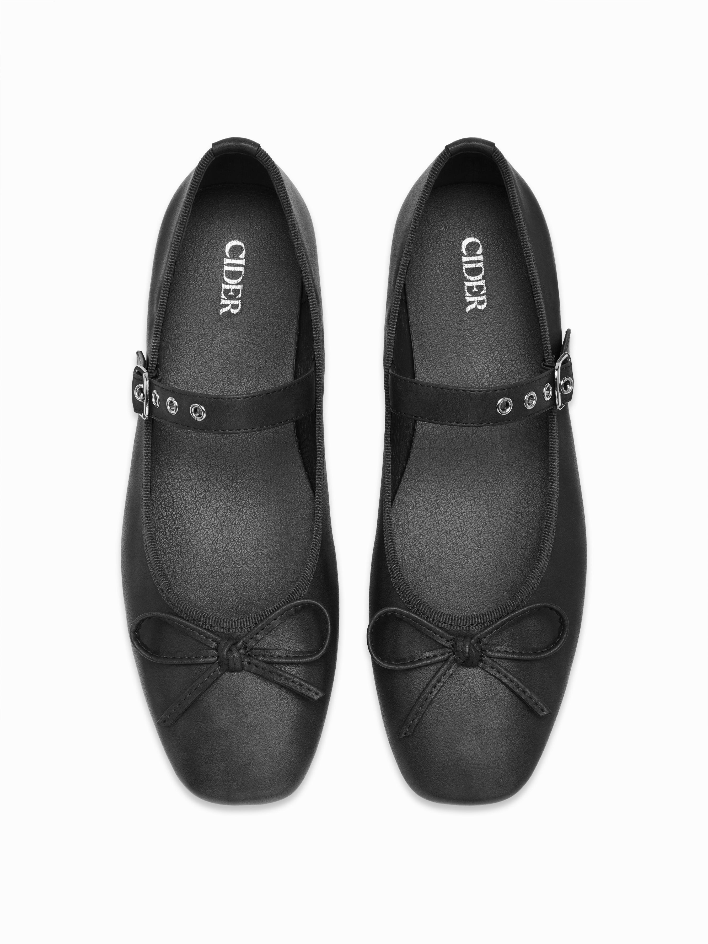 SQUARE TOE BOWKNOT DECOR BUCKLE MARY JANE FLATS by CIDER