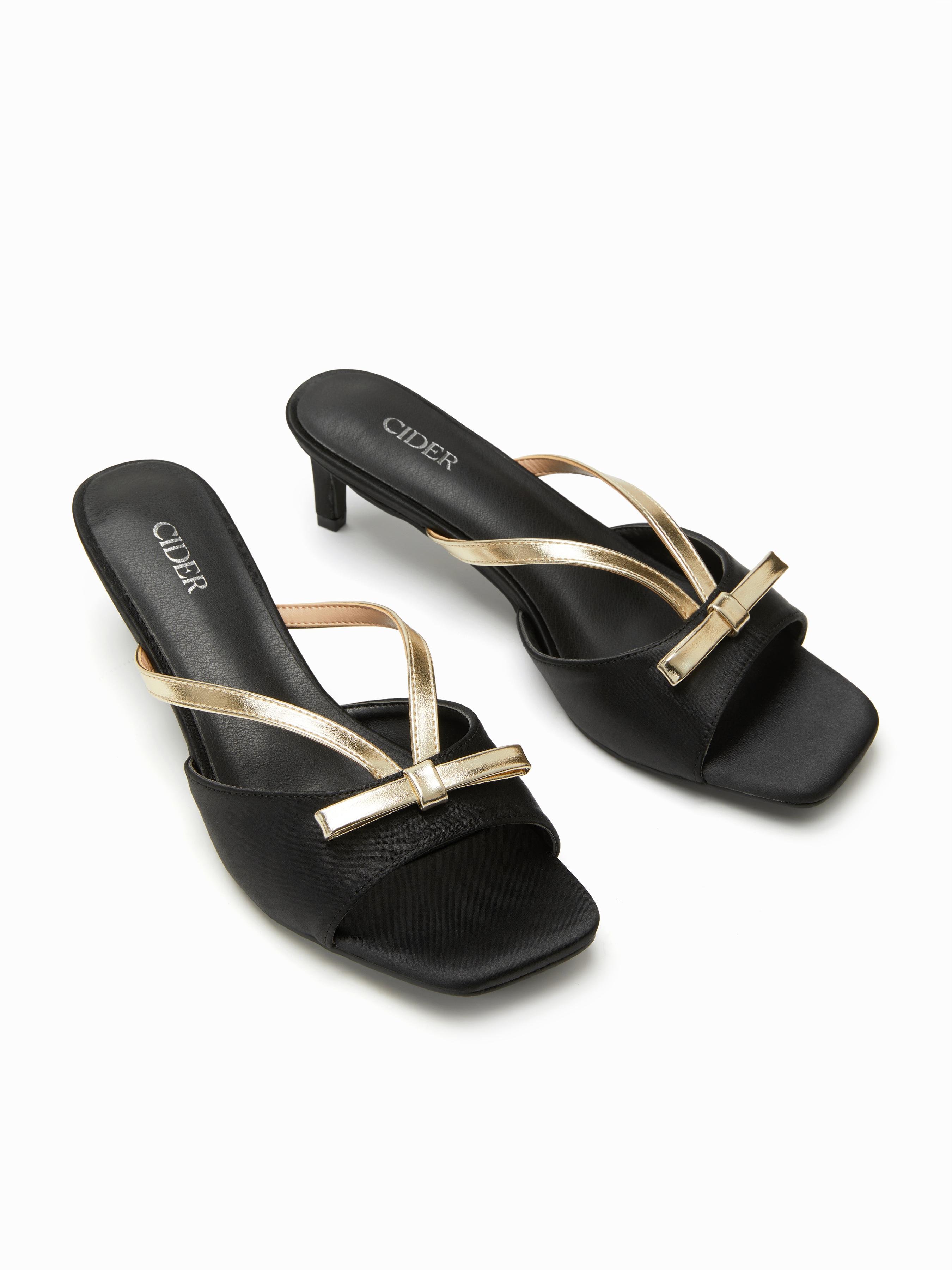 SQUARE TOE BOWKNOT DECOR HEELED SANDALS by CIDER