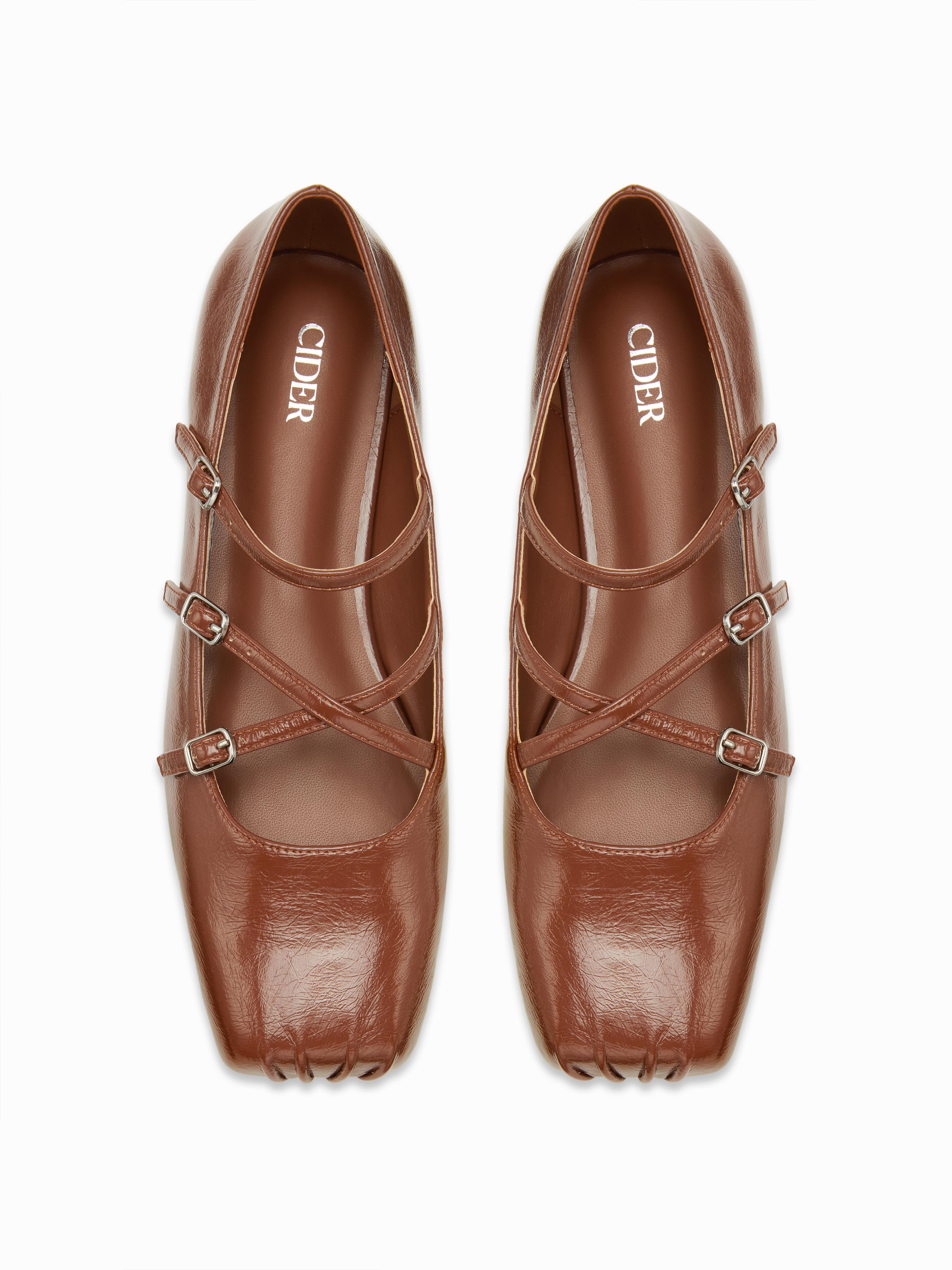 SQUARE TOE BUCKLE MARY JANE FLATS by CIDER
