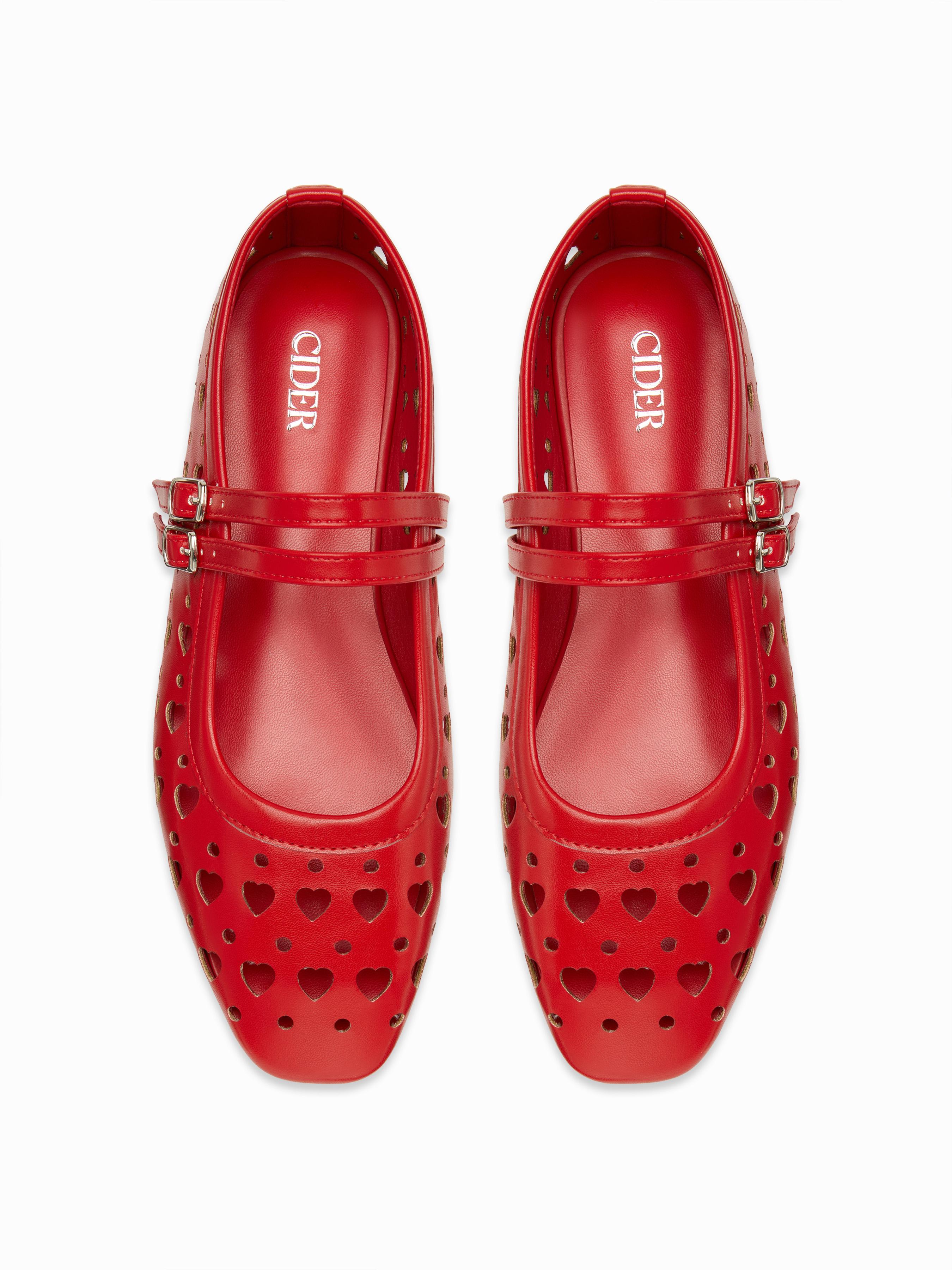 SQUARE TOE HEART HOLLOW OUT MARY JANE FLATS by CIDER